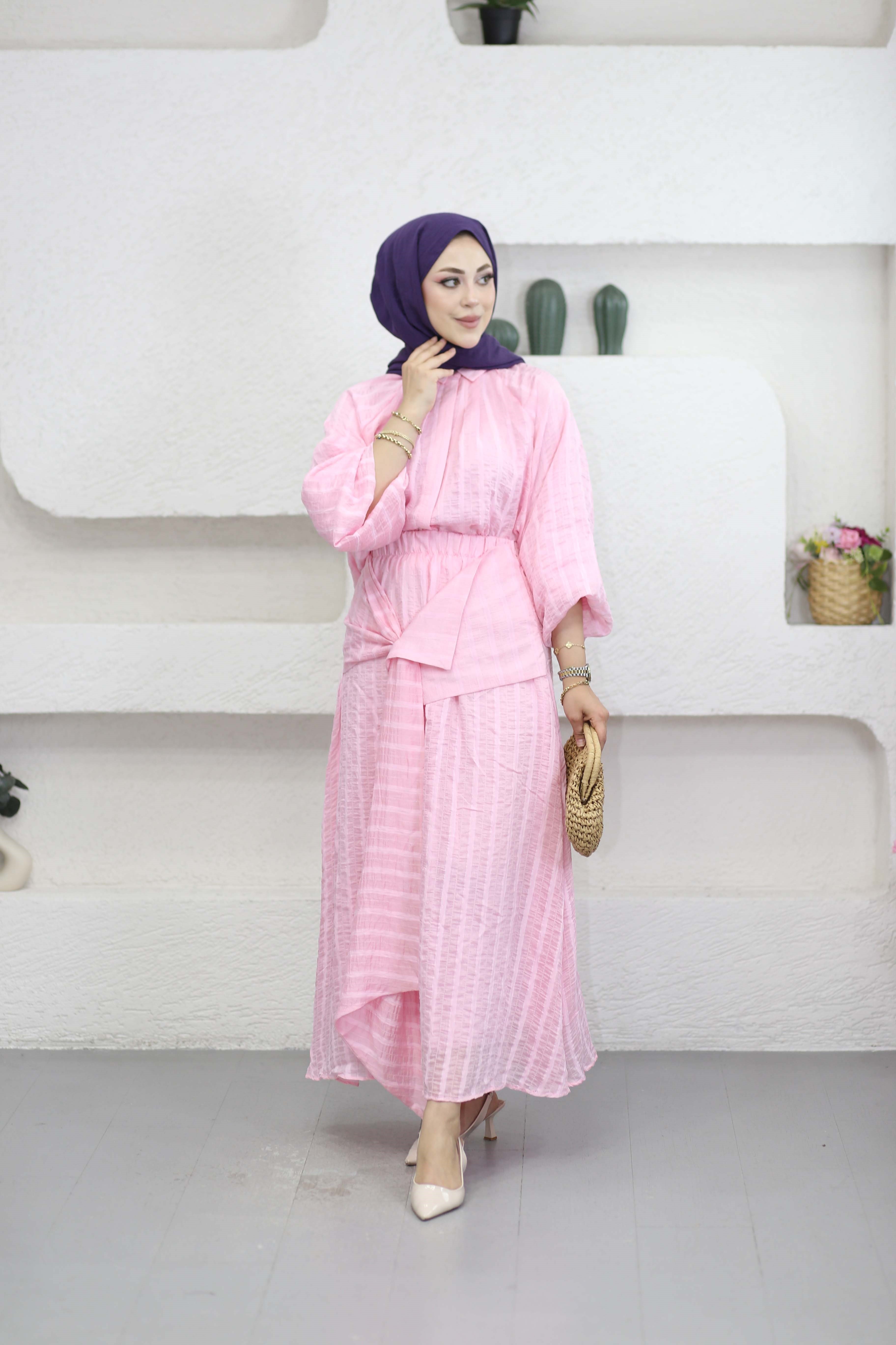 Eteği Parçalı Takım Pembe 2159