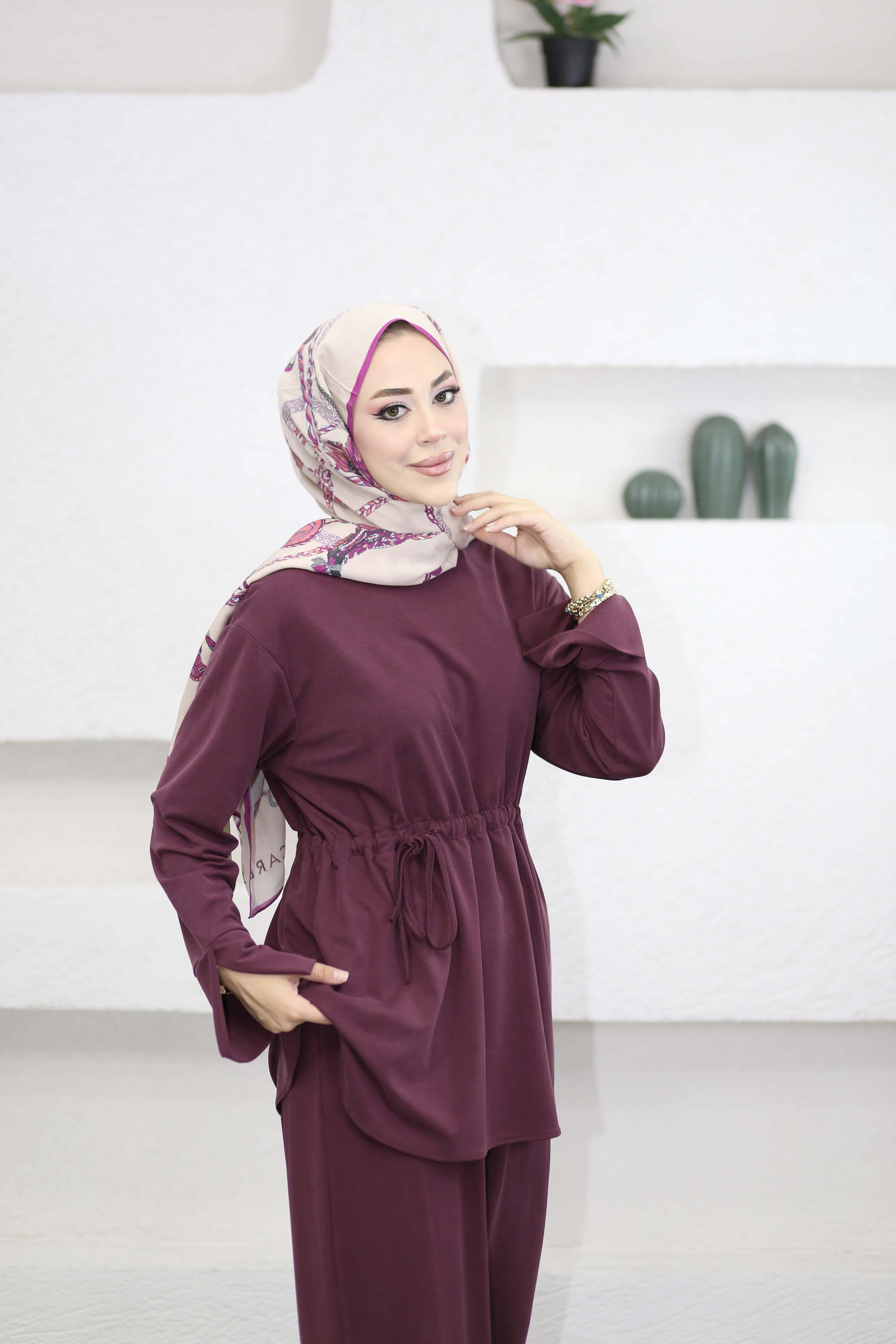 Beli Tünelli Bağlamalı Takım Mürdüm 6504