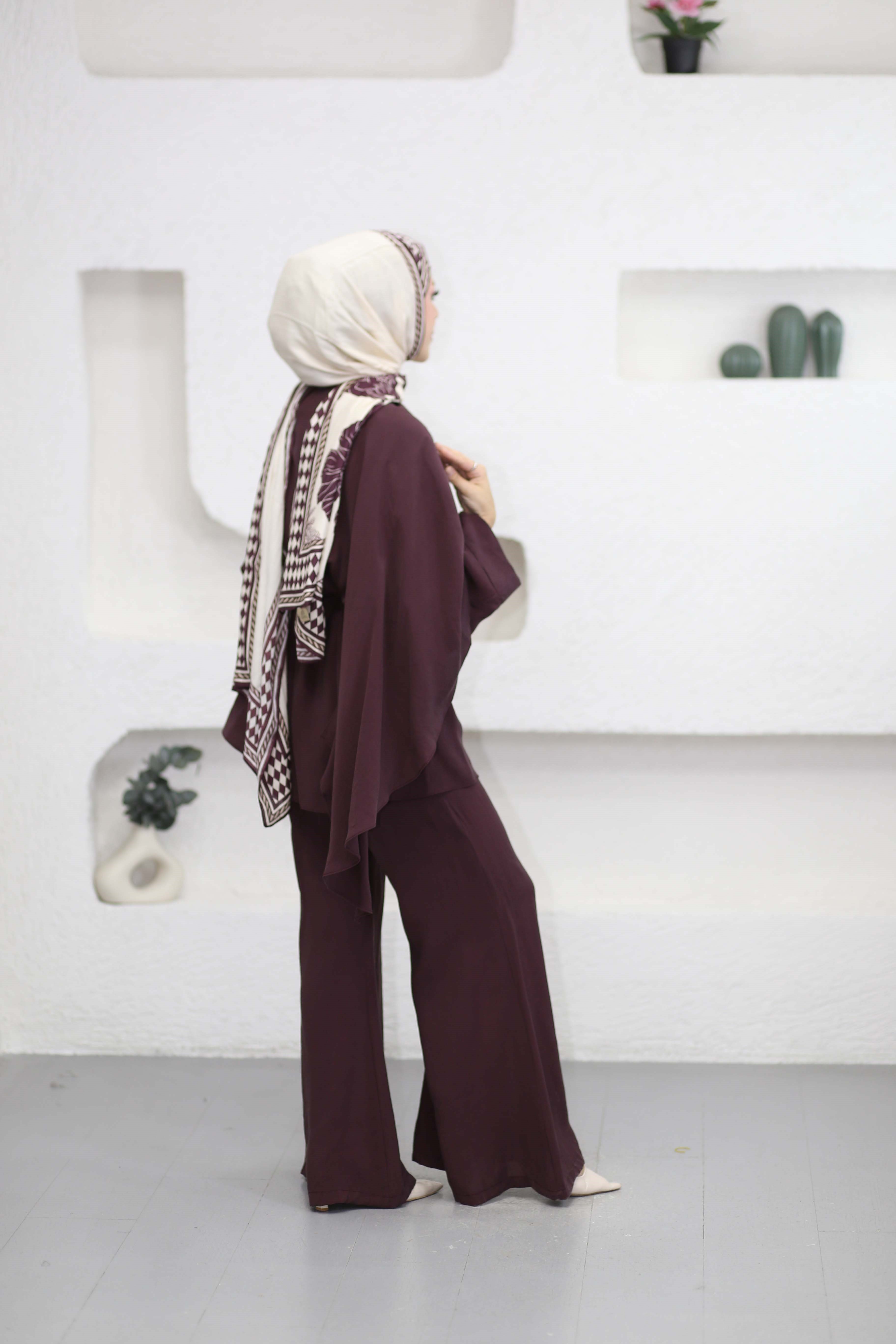 Şal Yaka Detaylı Pantolon Takım Mürdüm 8842
