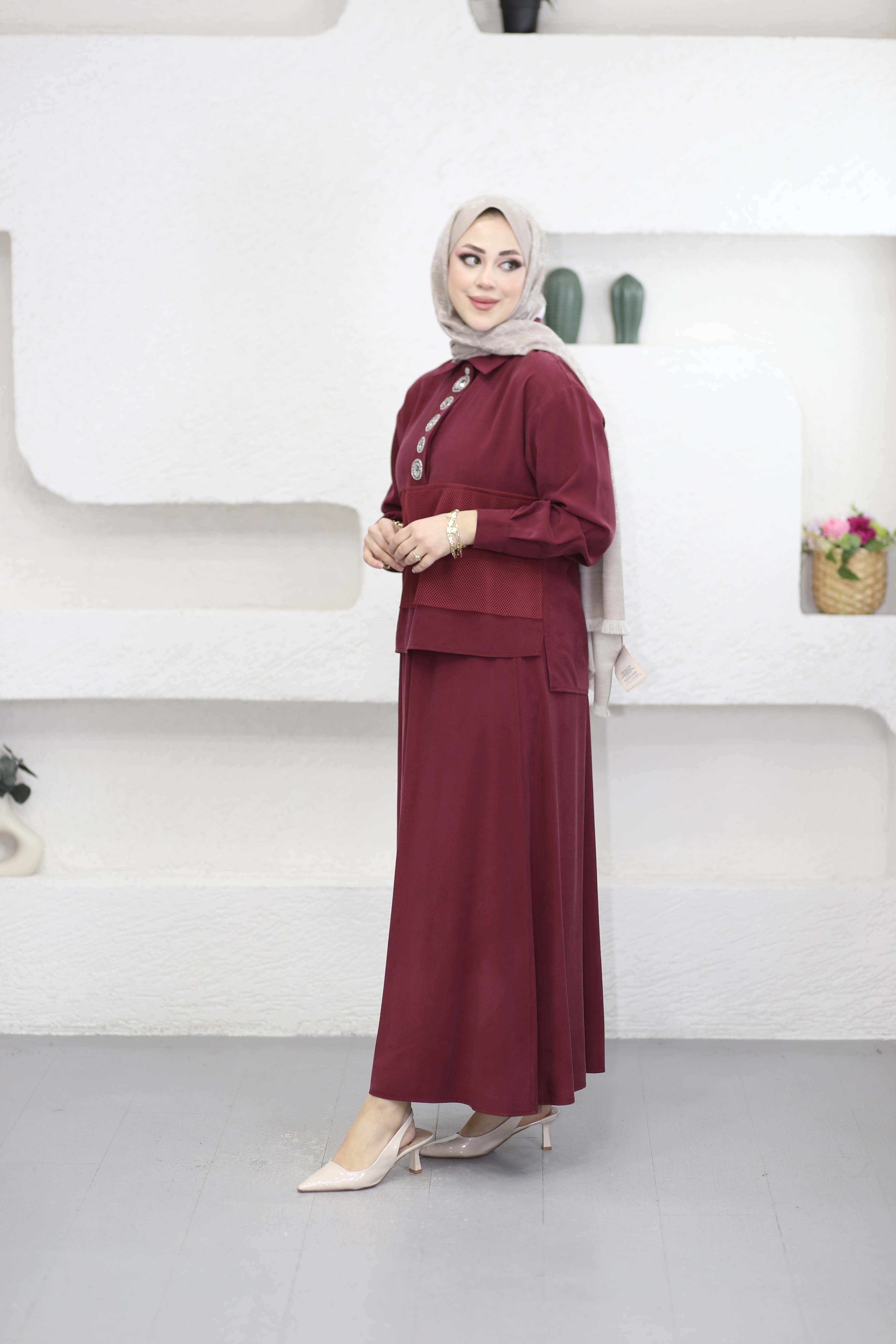 Fileli Etekli Takım Bordo 1503