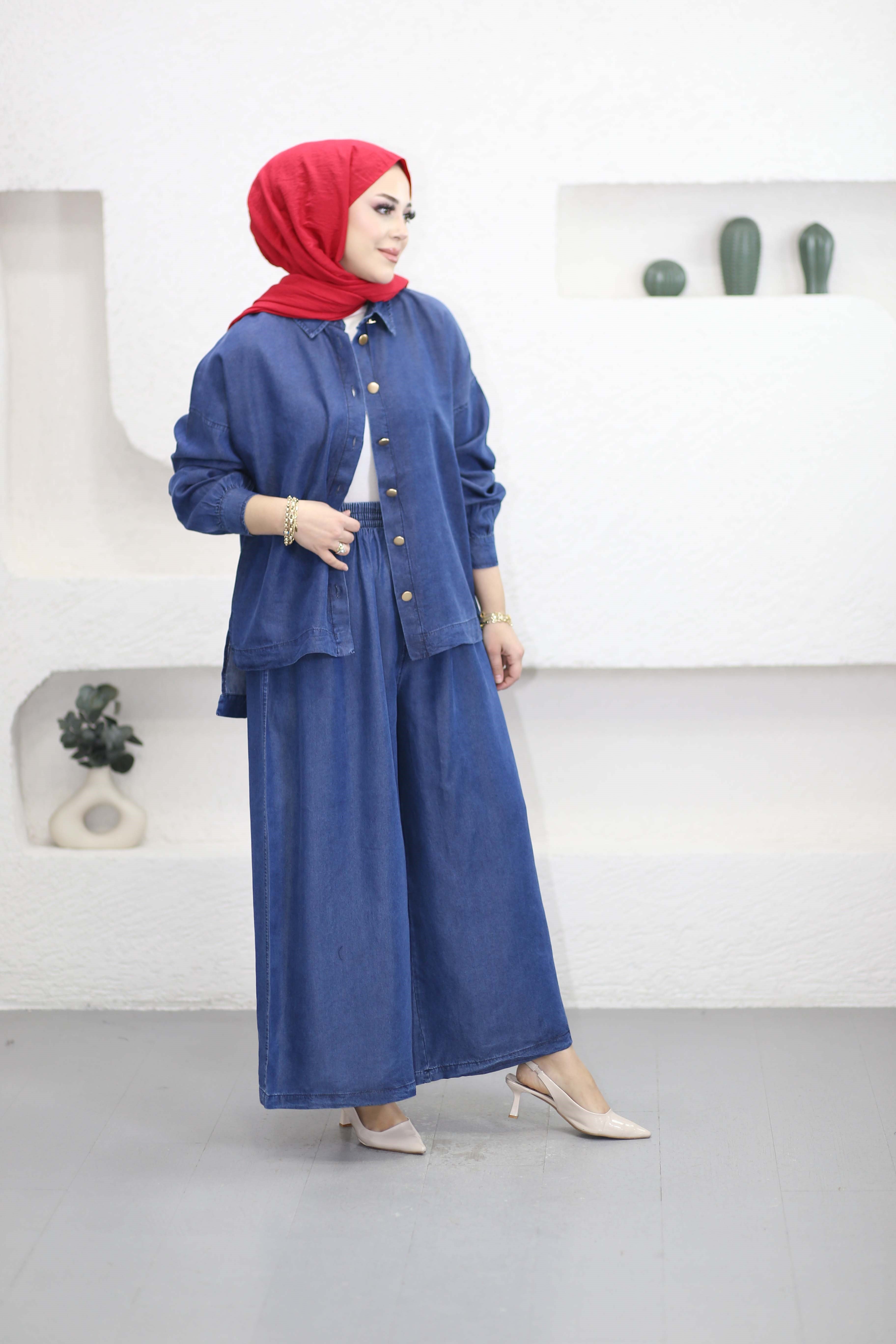 Pirinç Düğmeli Tencel Takım Koyu Mavi 6218