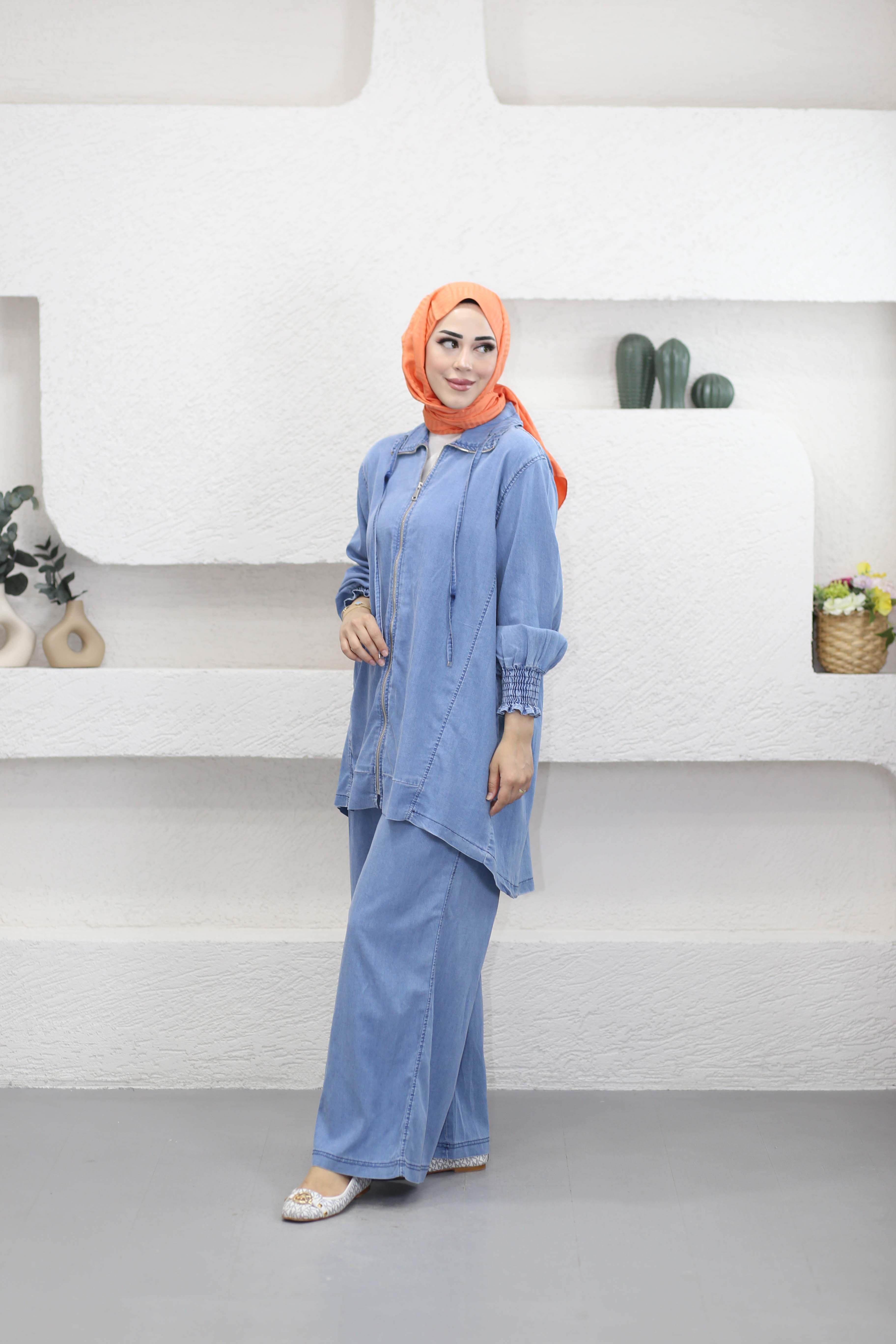 Fermuarlı Tencel Takım Açık Mavi 5833