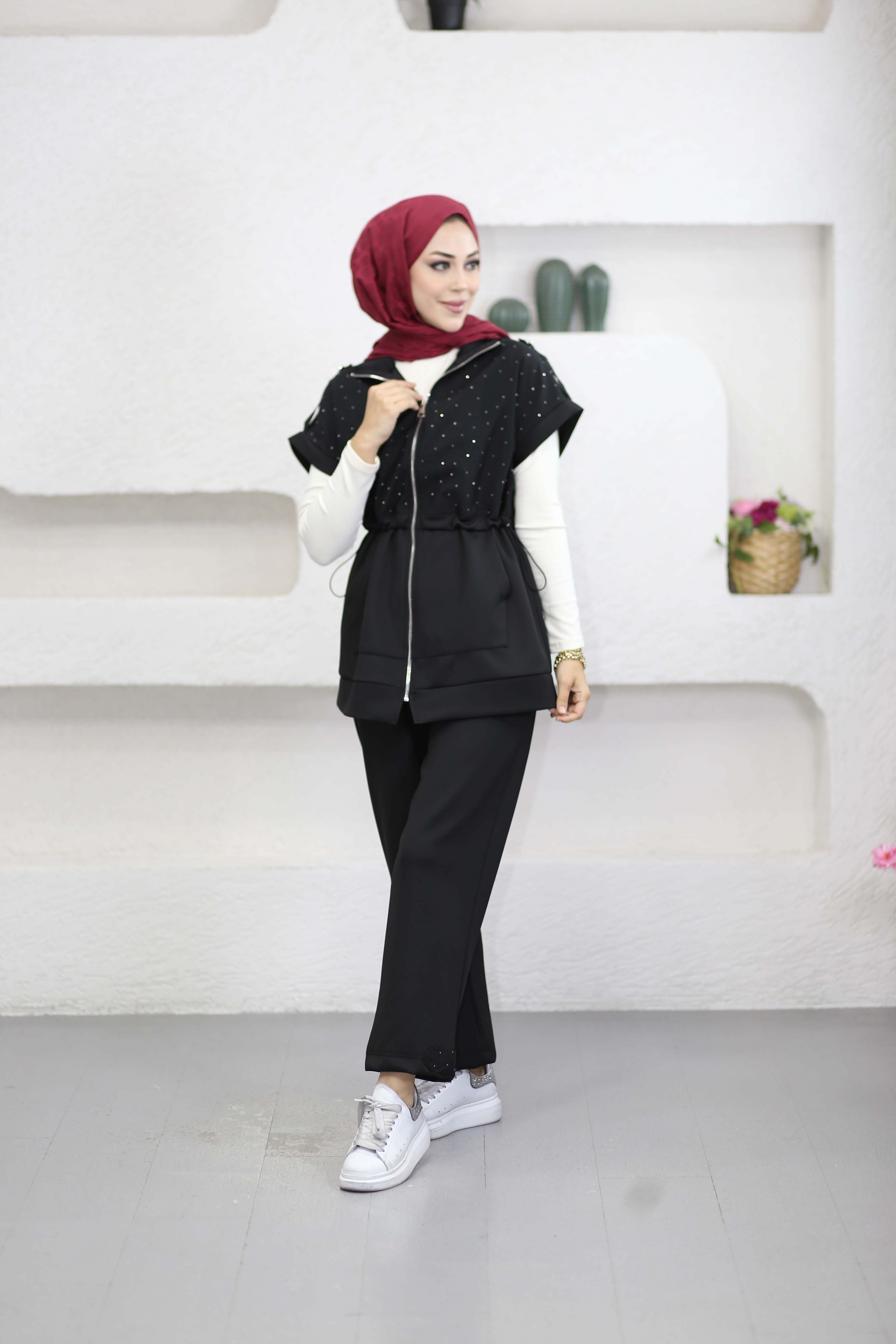 Shine Yelekli Spor Takım Siyah 22954