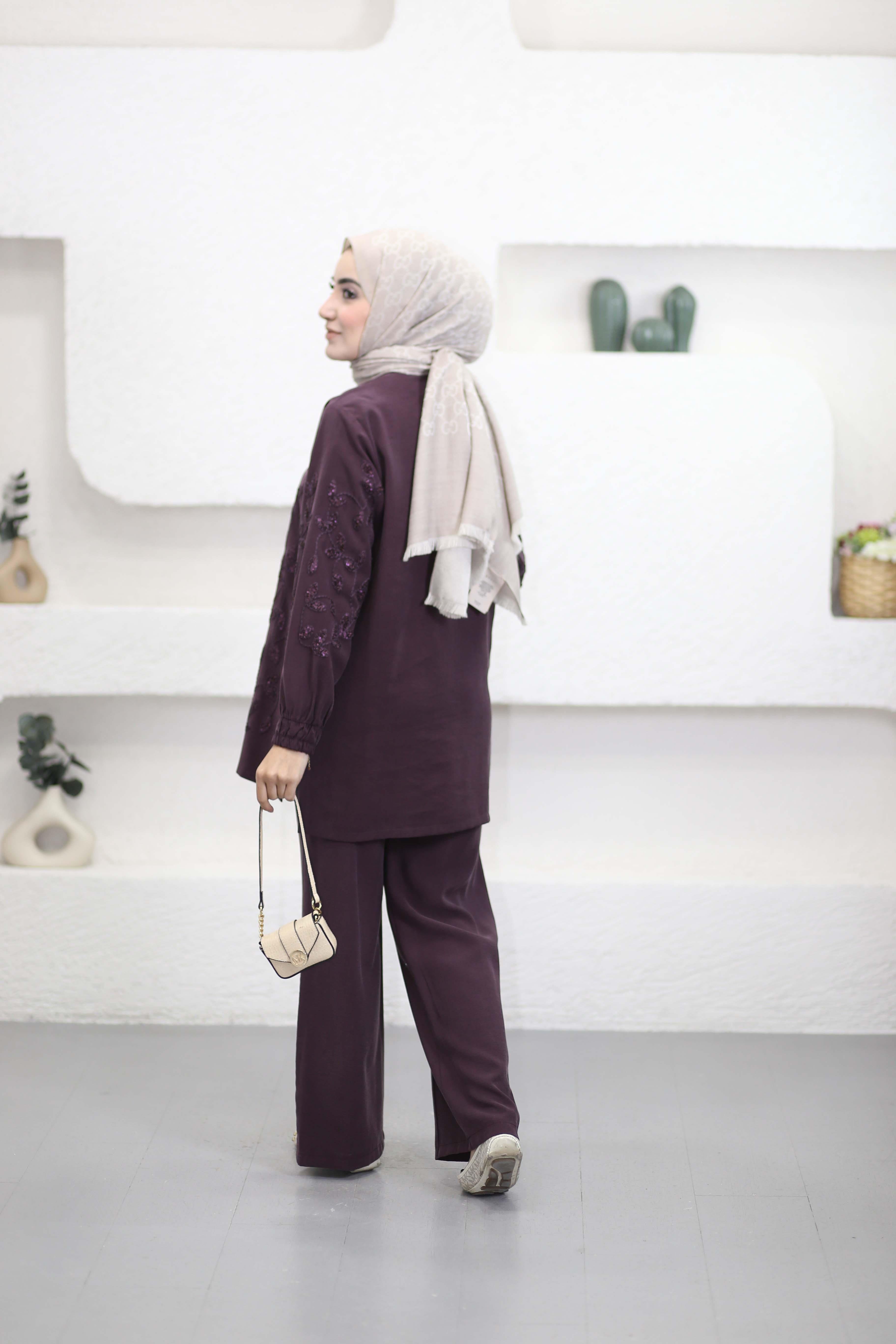 Pul İşlemeli Takım Bordo 3404