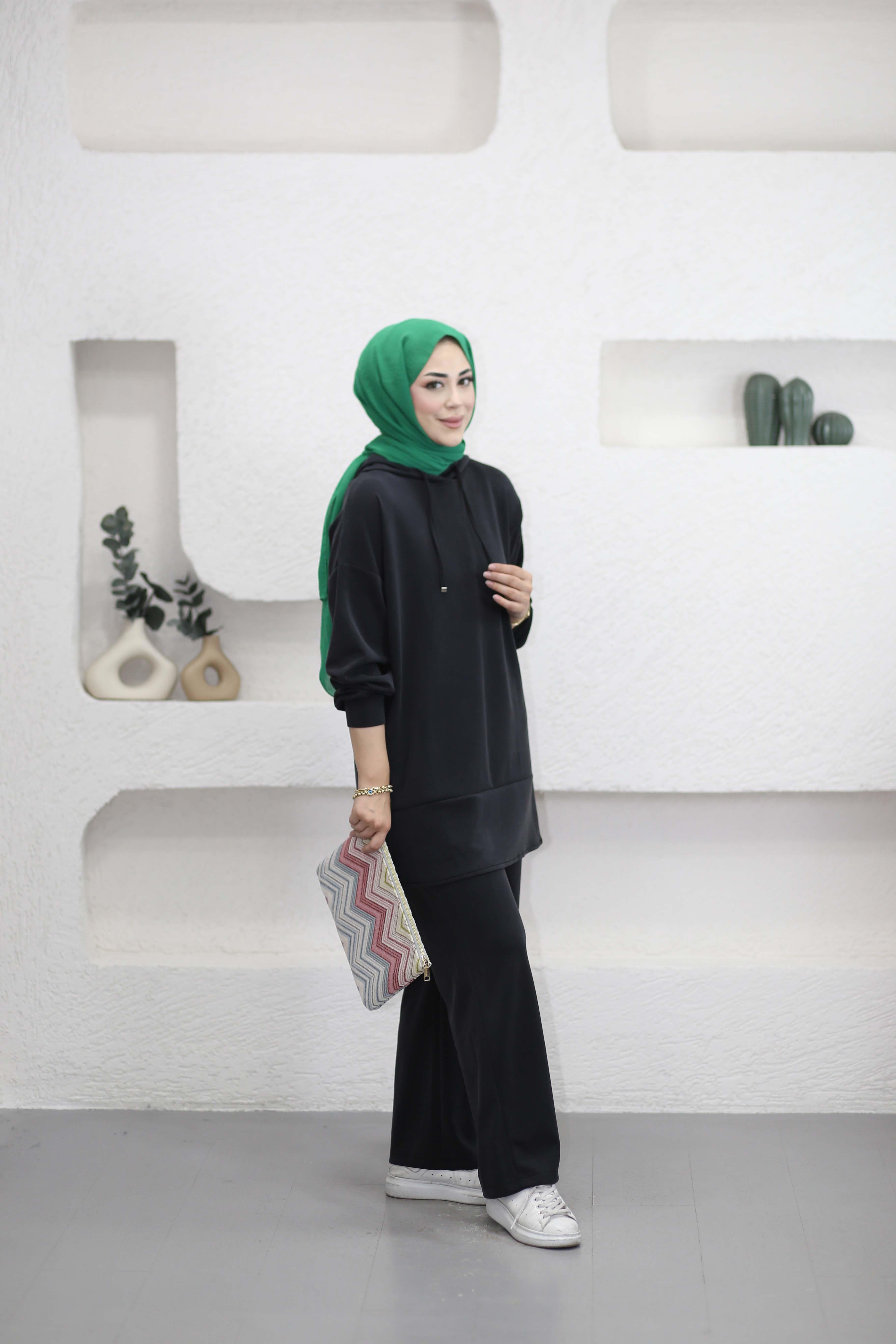 Kol Fermuarlı Spor Takım Siyah 7409