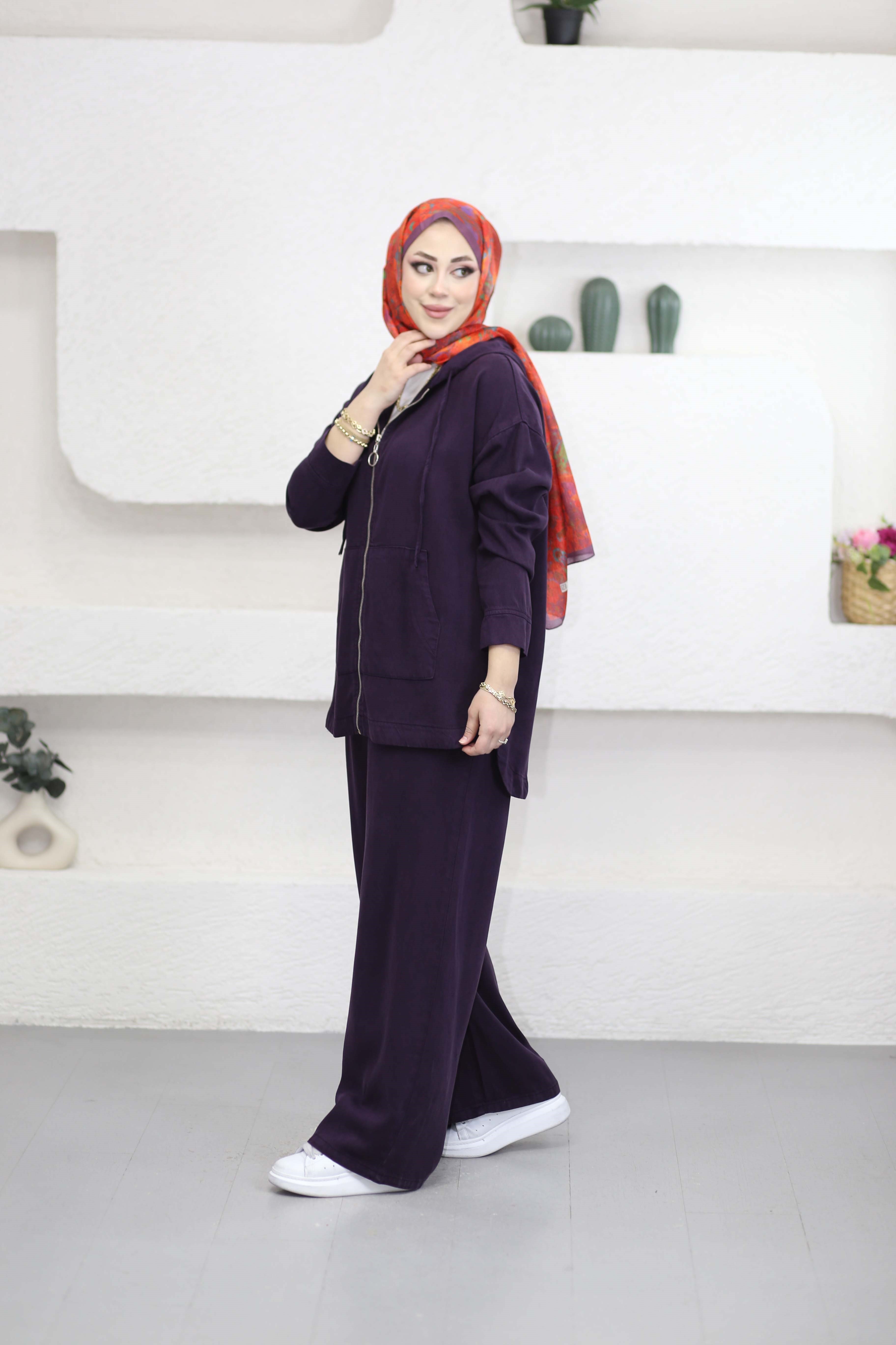 Fermuarlı Zeynep Takım Mor 7433
