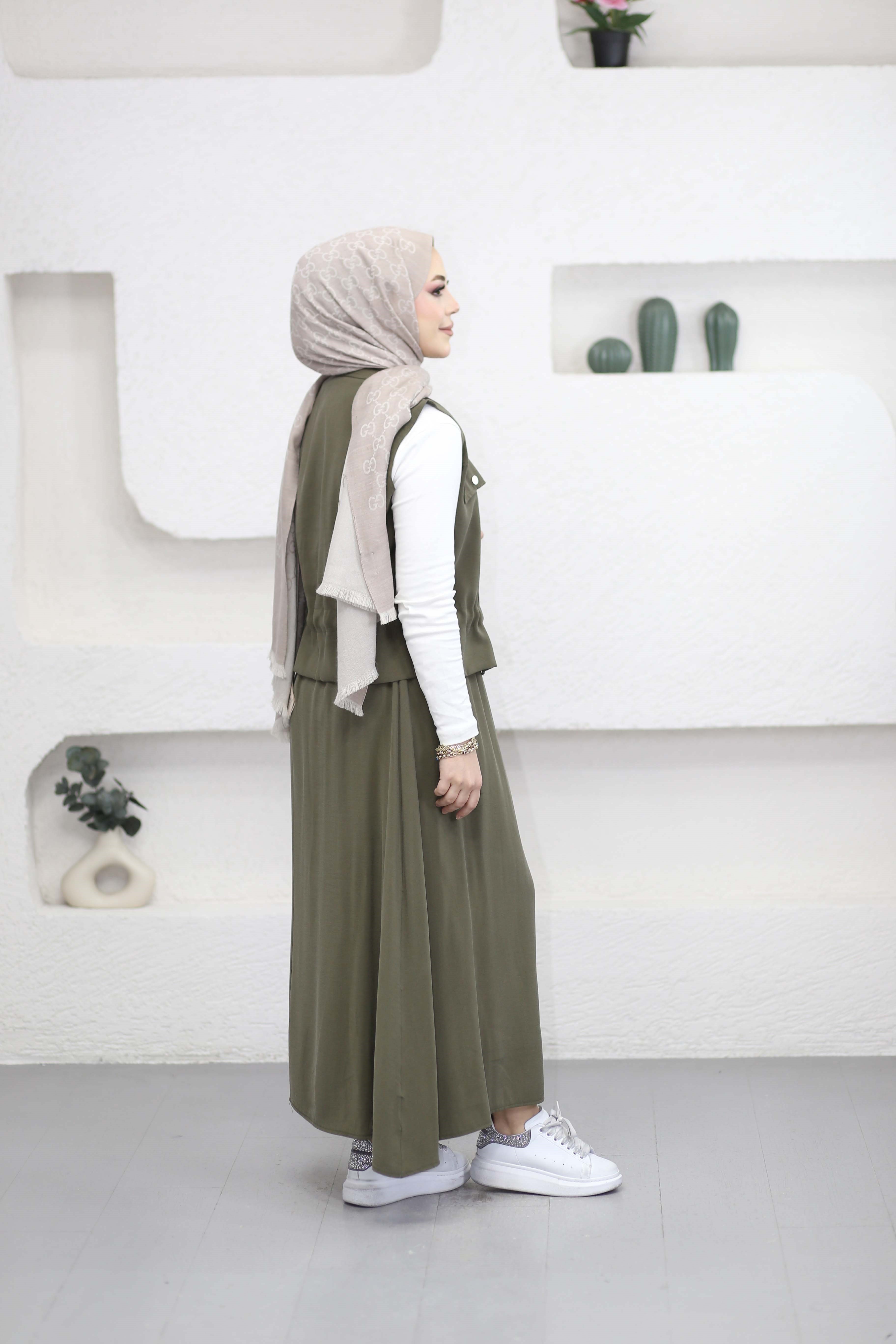 Çıtçıtlı Etekli Takım Haki 7282