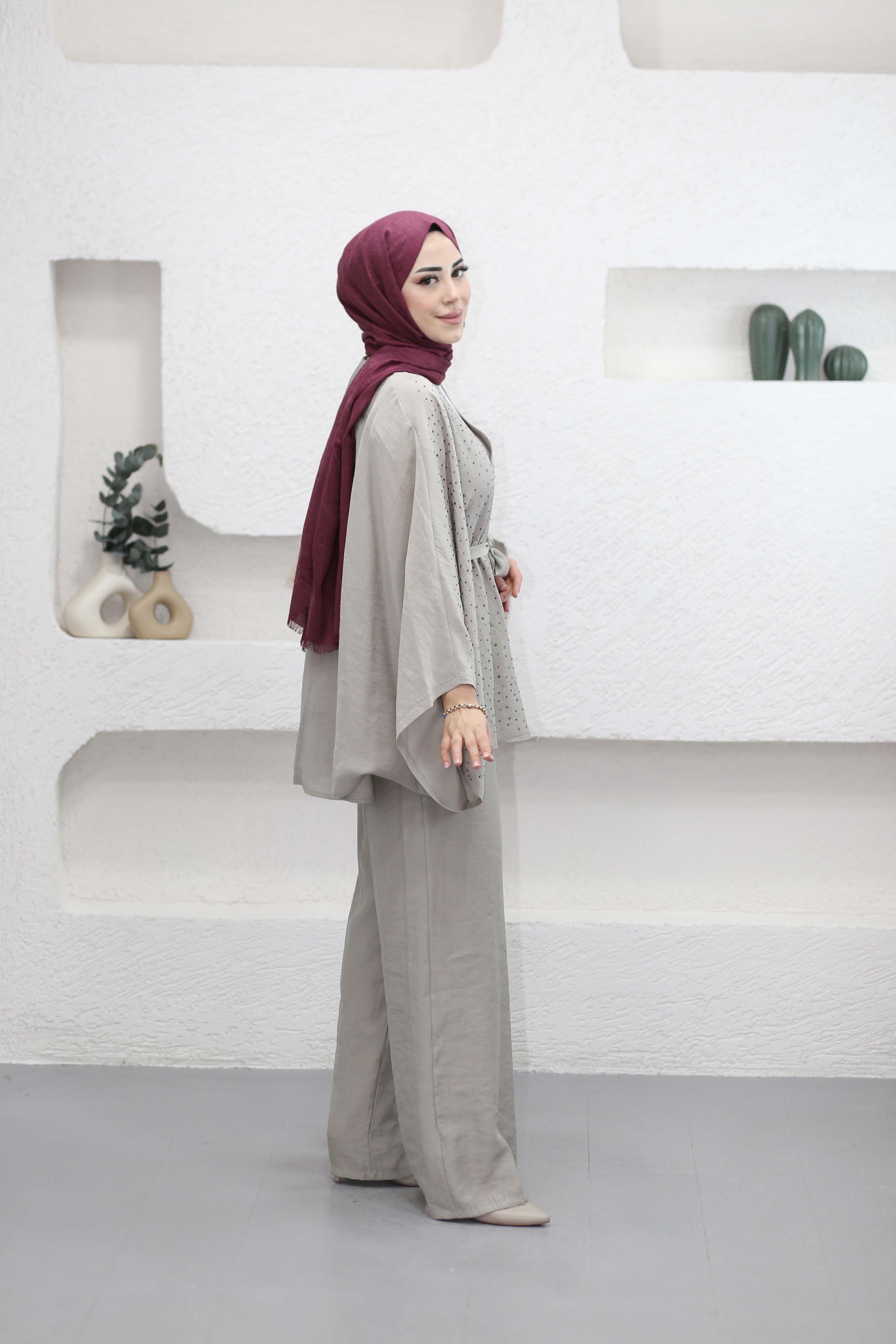 Işıltı Kimono Takım Bej 5608