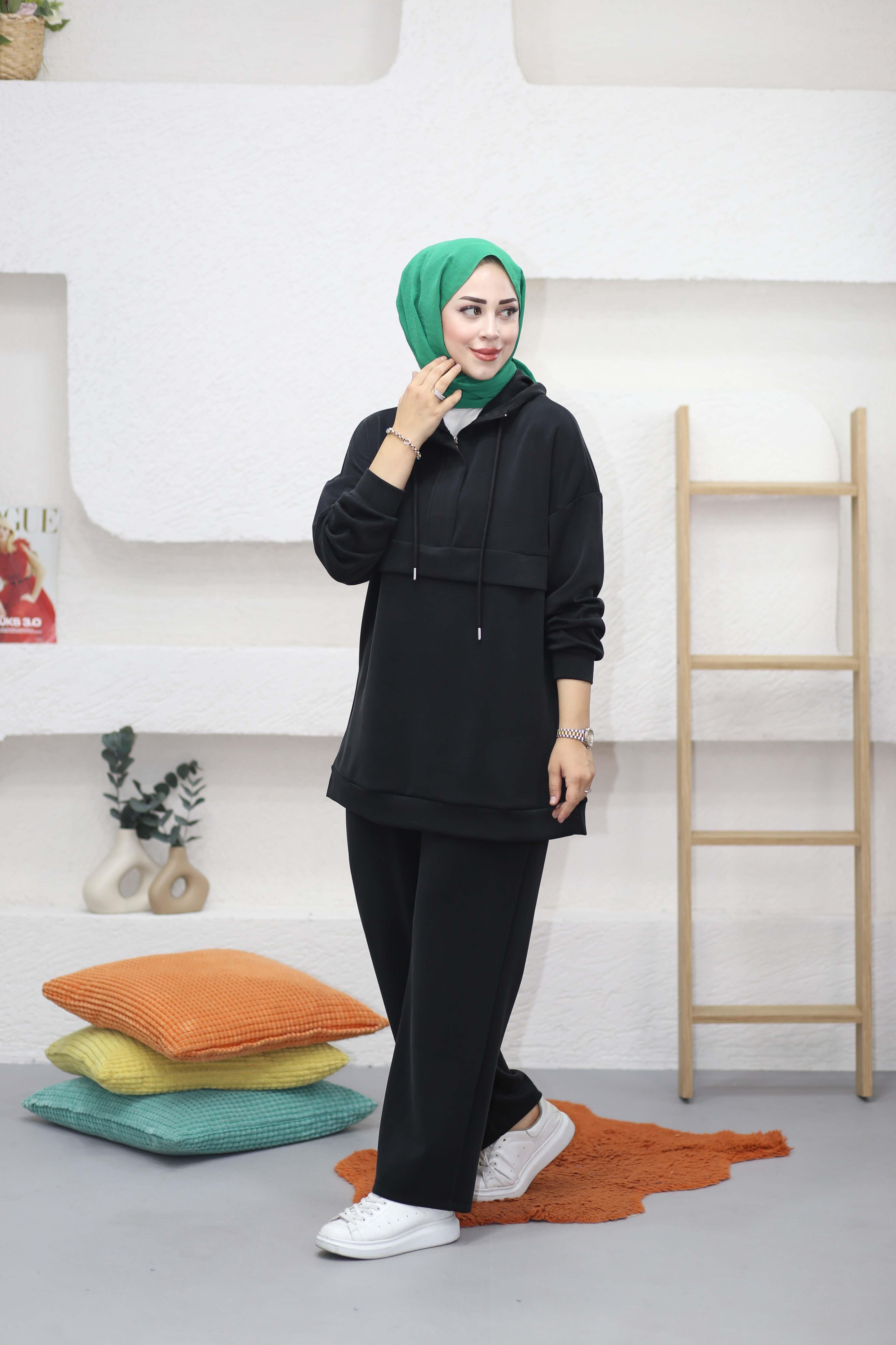 Fermuar Yaka Spor Takım Siyah 7056