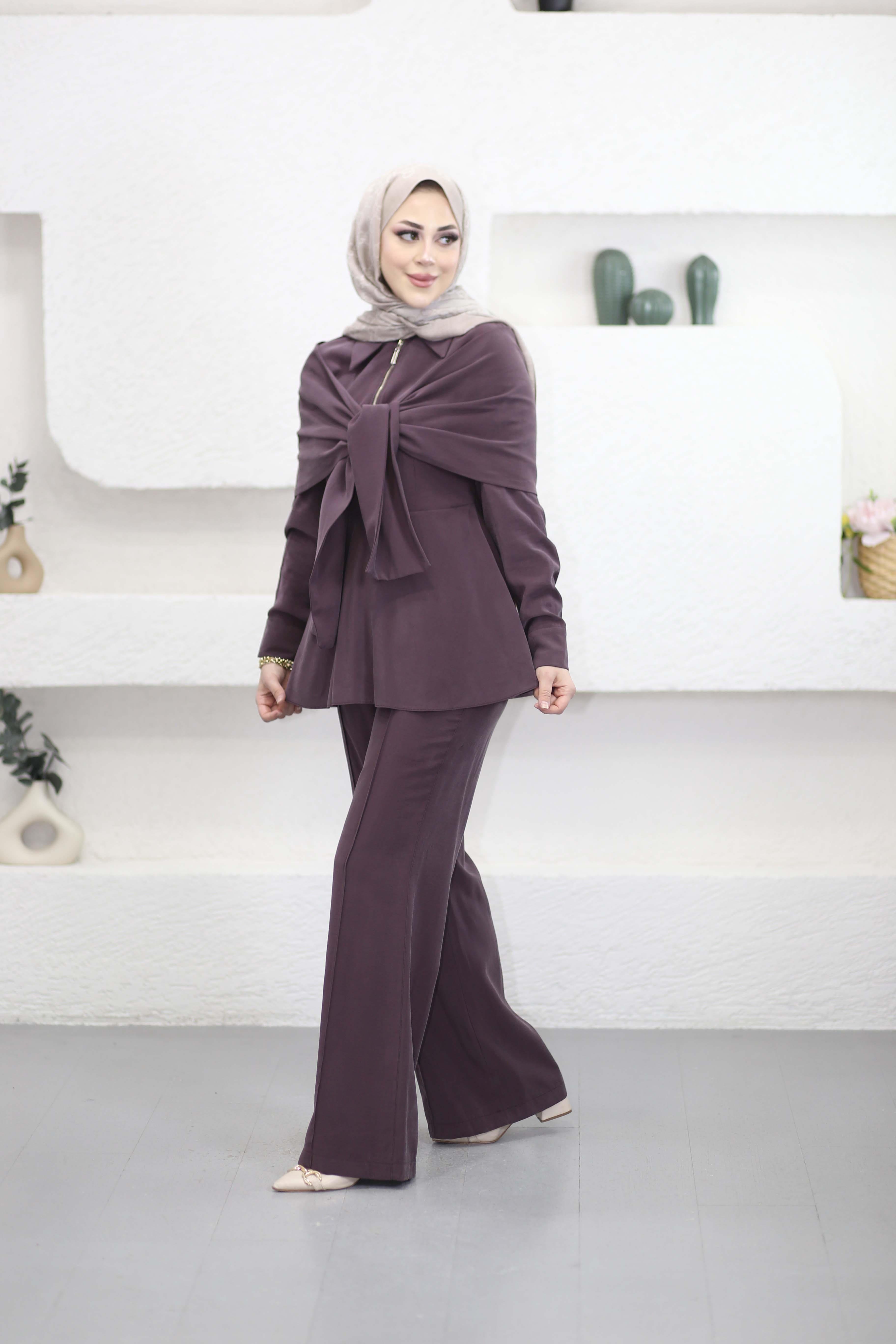 Yakalı Fermuarlı Takım Mürdüm 2364