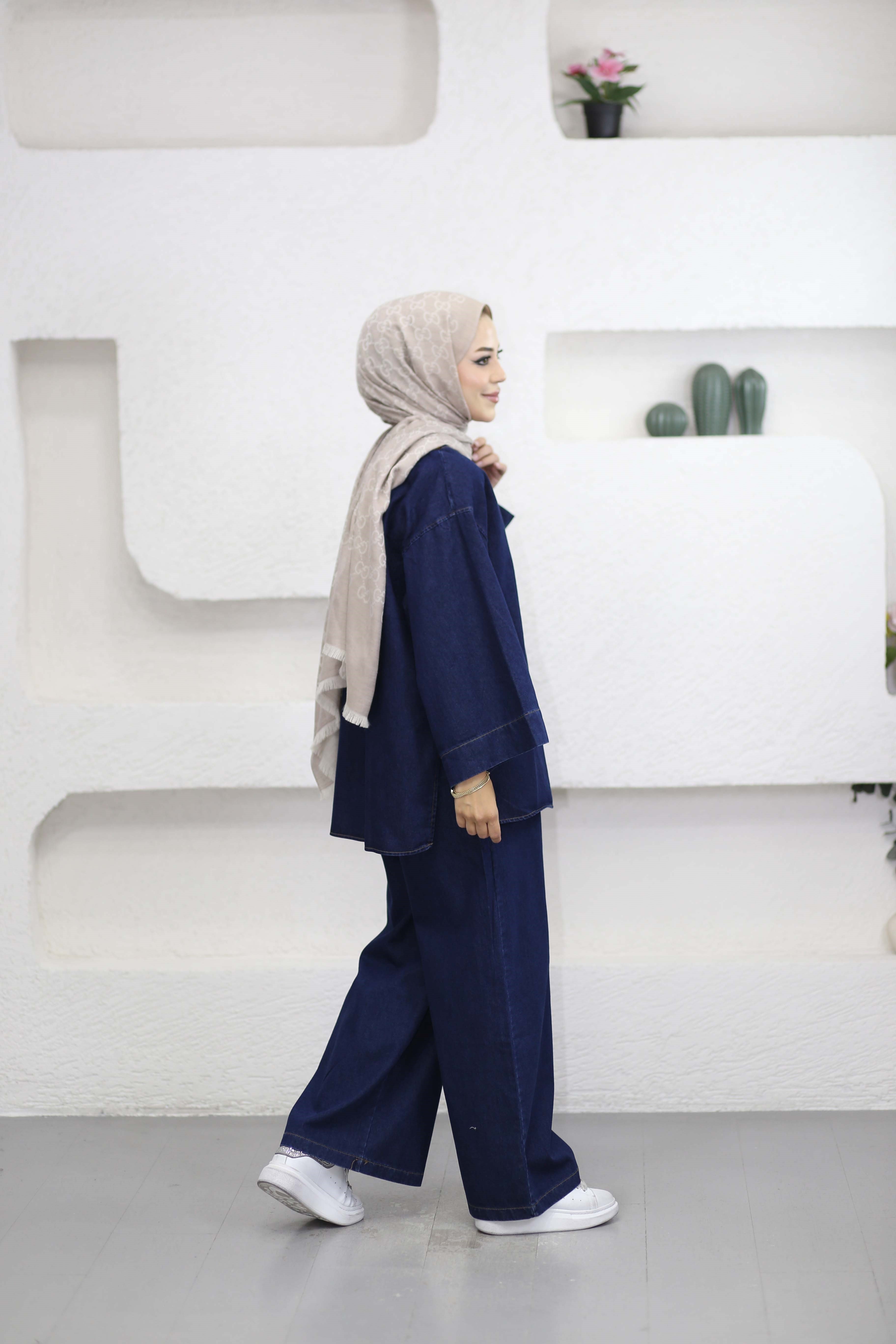 Broşlu Denim Takım Koyu Mavi 9149