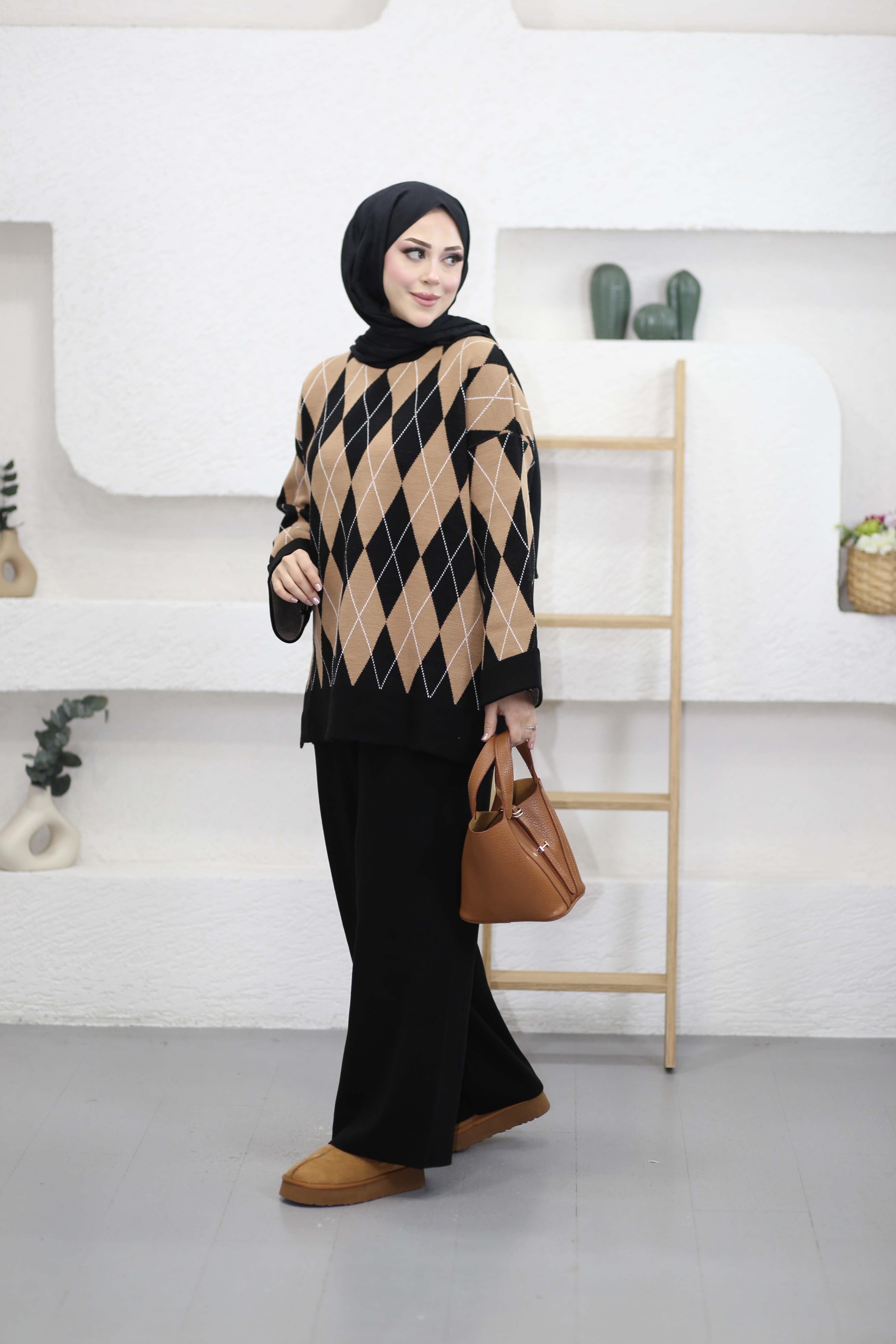 Baklava Desen Triko Takım Camel 4012