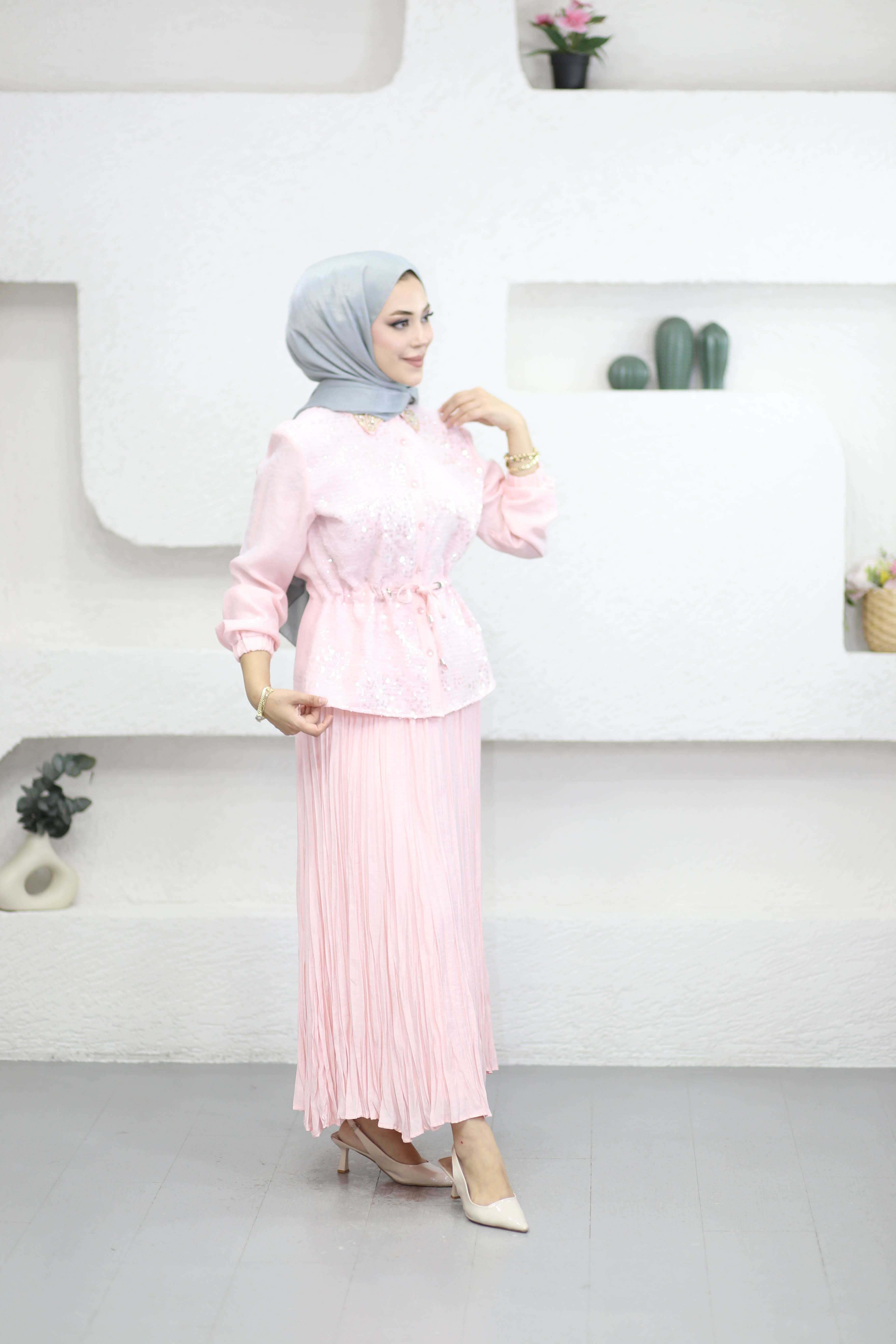 Pilise Etekli Payetli Takım Pembe 1567