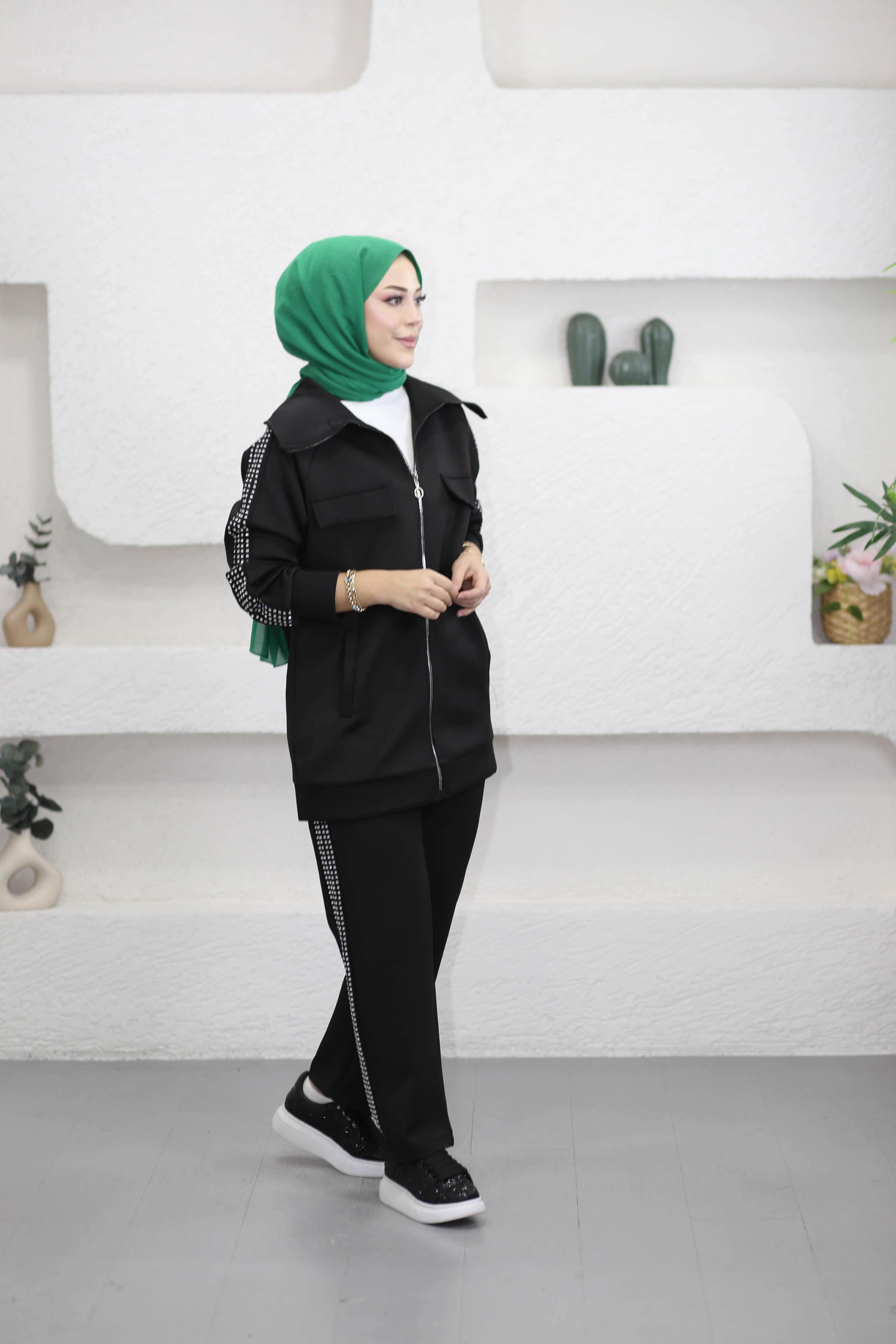 Fermuar Taşlı Nilay Takım Siyah 22578