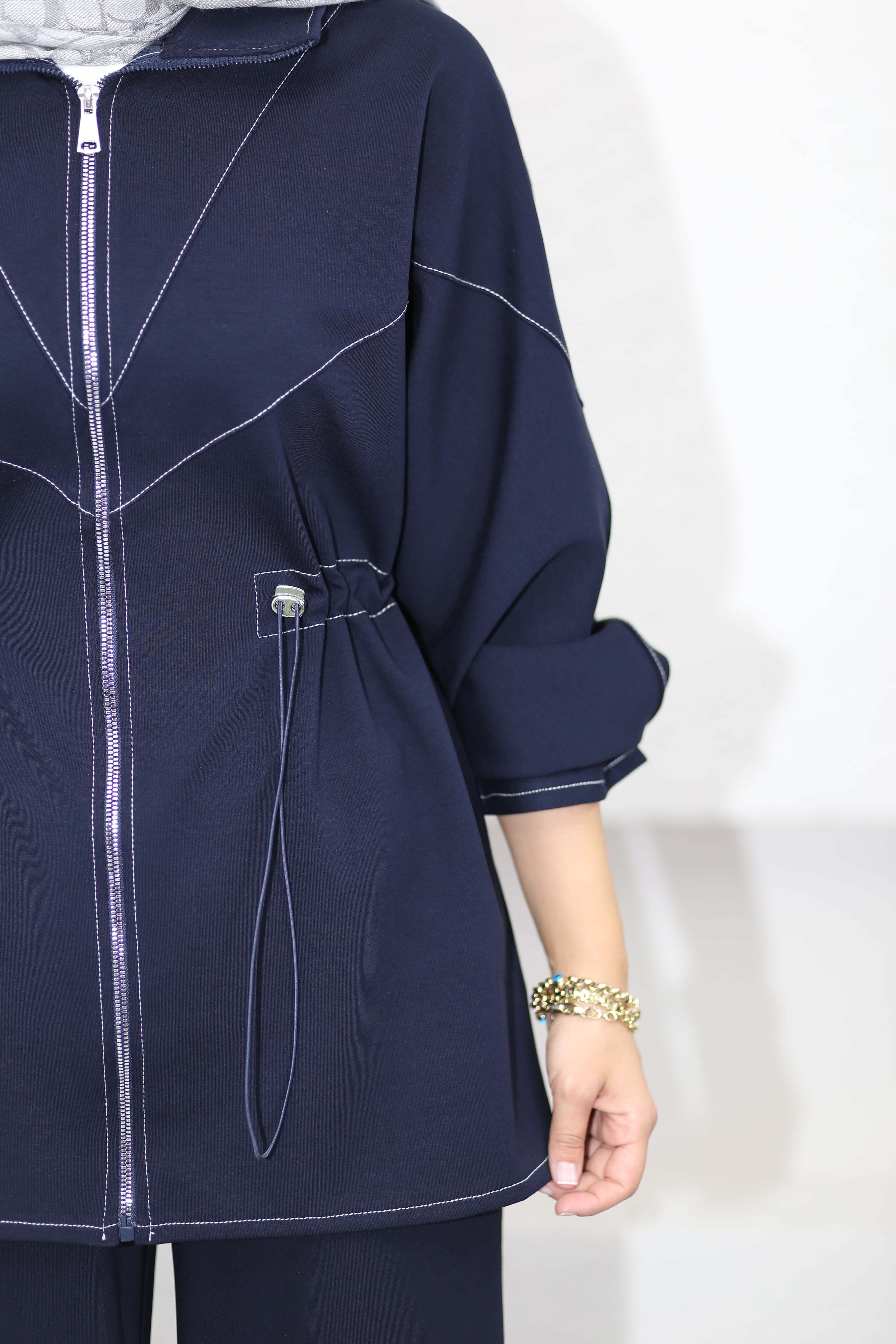 Dikiş Detaylı Denim Takım Lacivert 6723