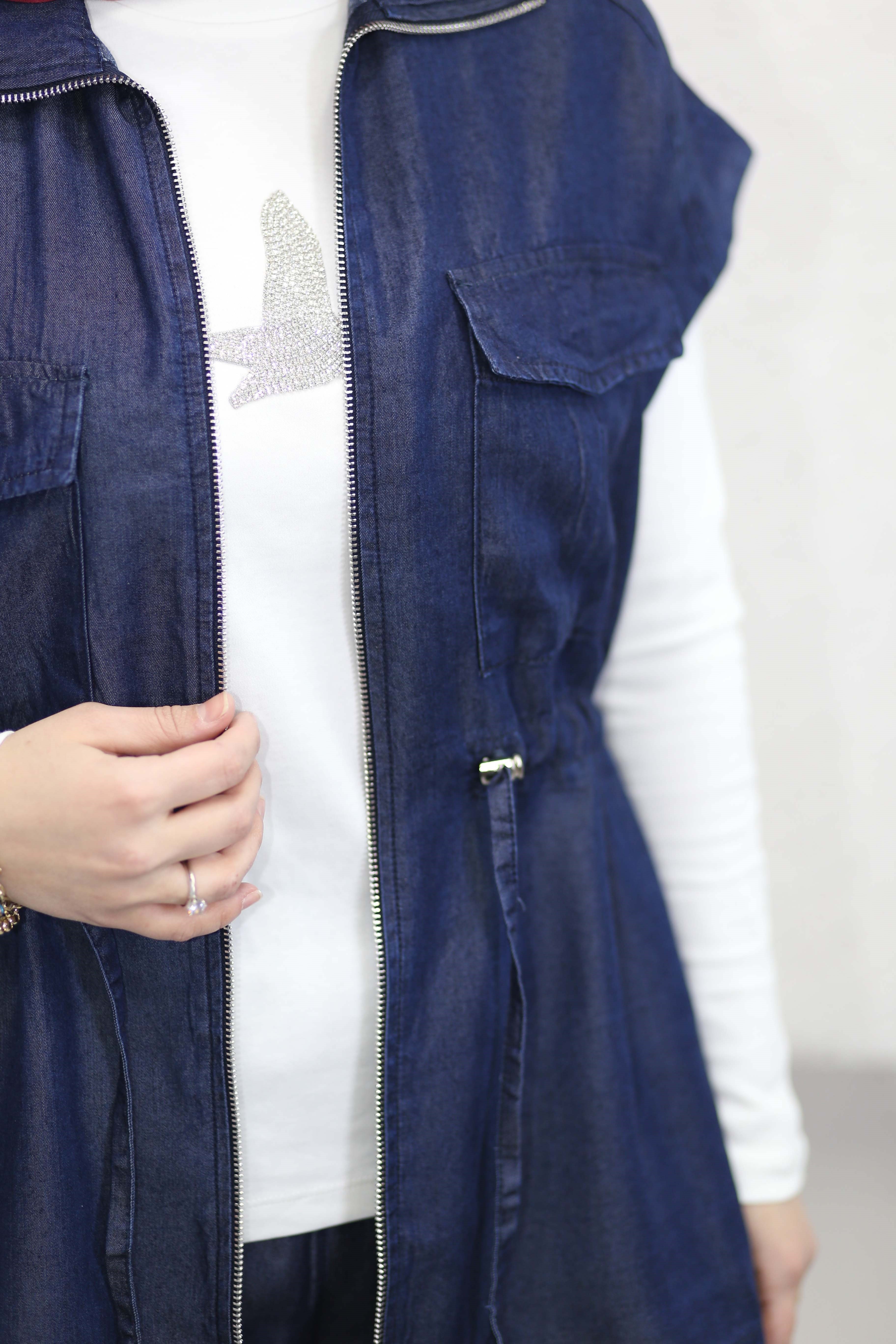 Yelekli Denim Takım Koyu Mavi 6109