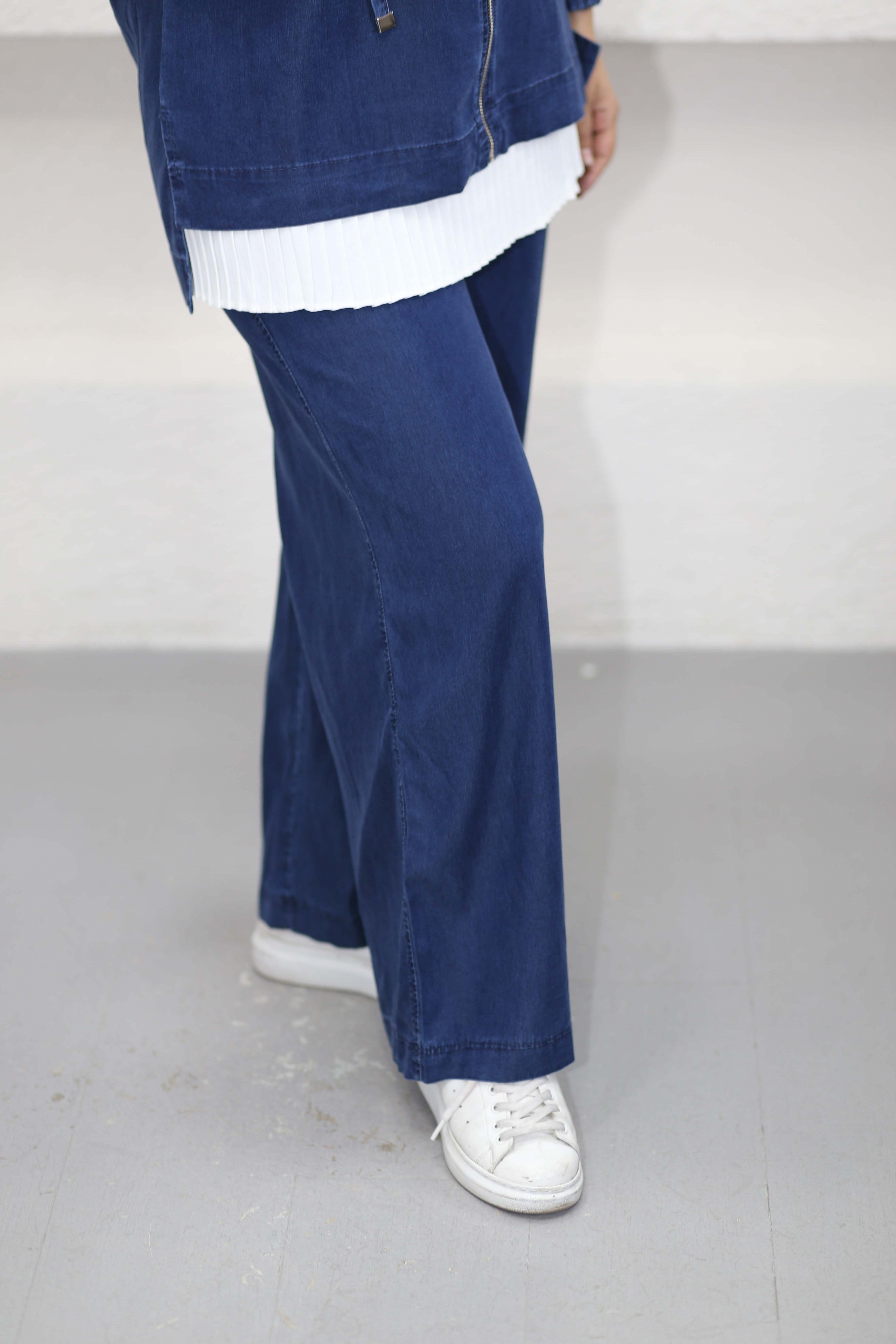 Fermuar Yaka Denim Takım Koyu Mavi 5869