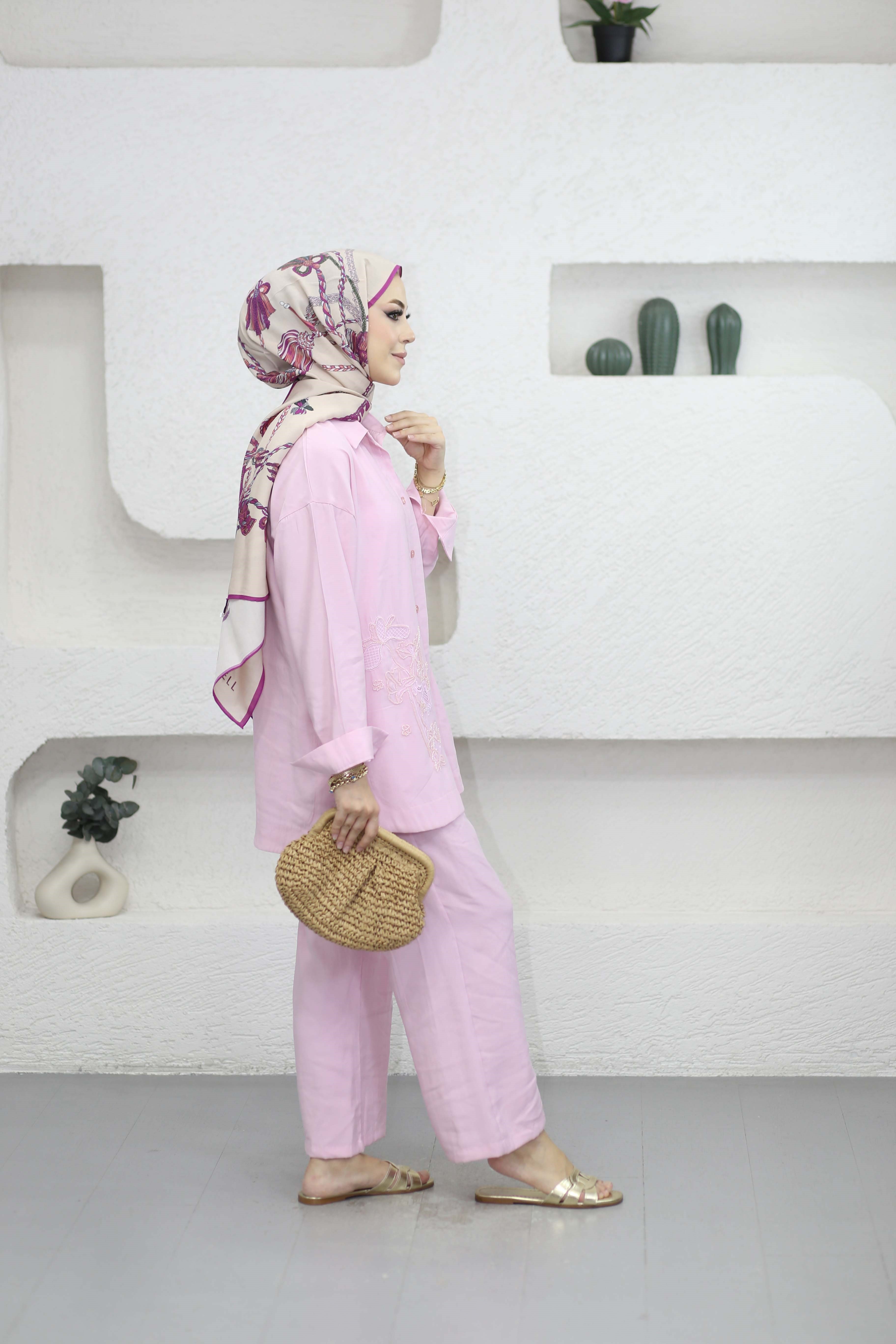 Boncuk Nakışlı Takım Pembe 1121