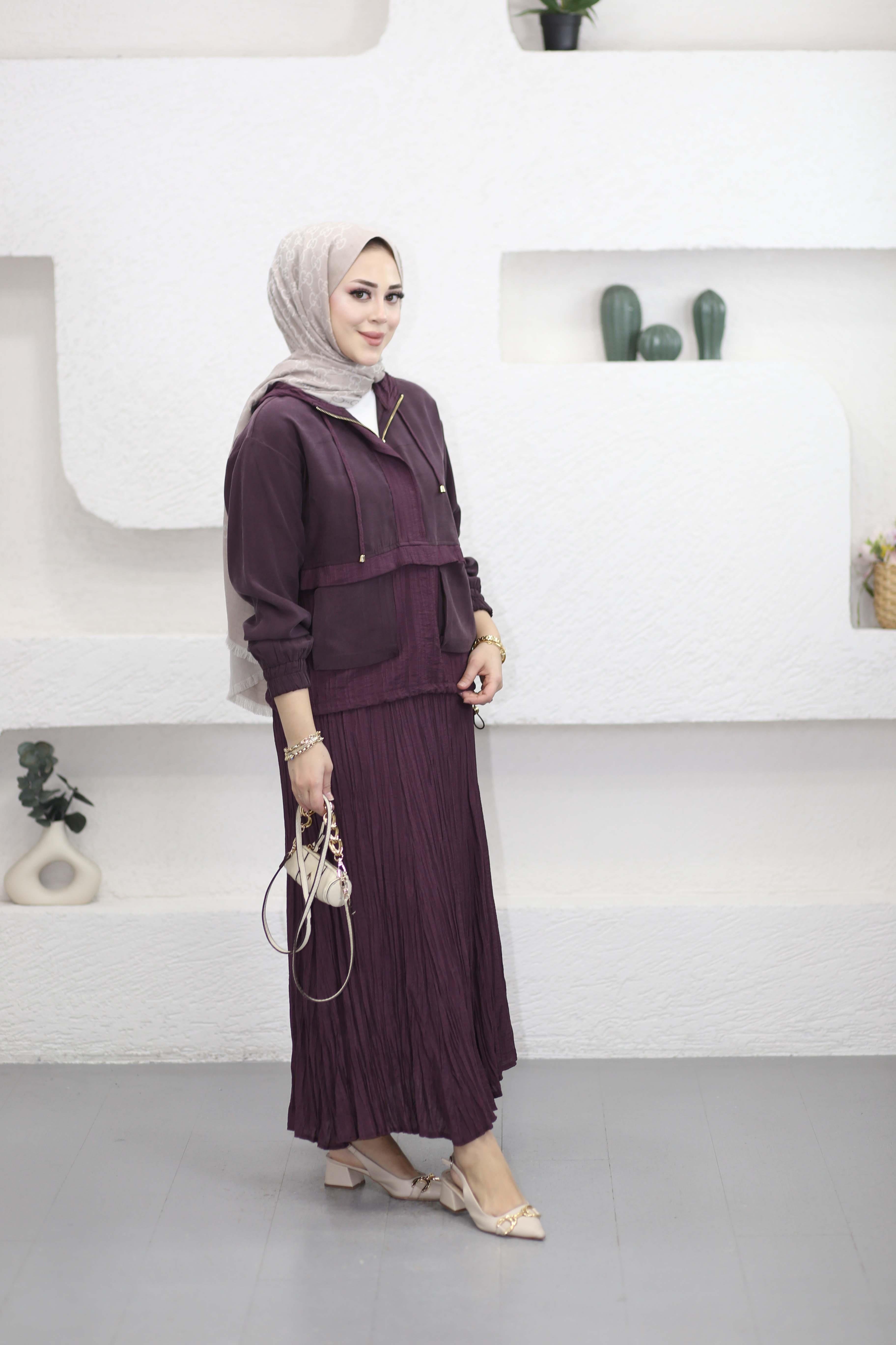 Sık Pile Etekli Takım Bordo 1466