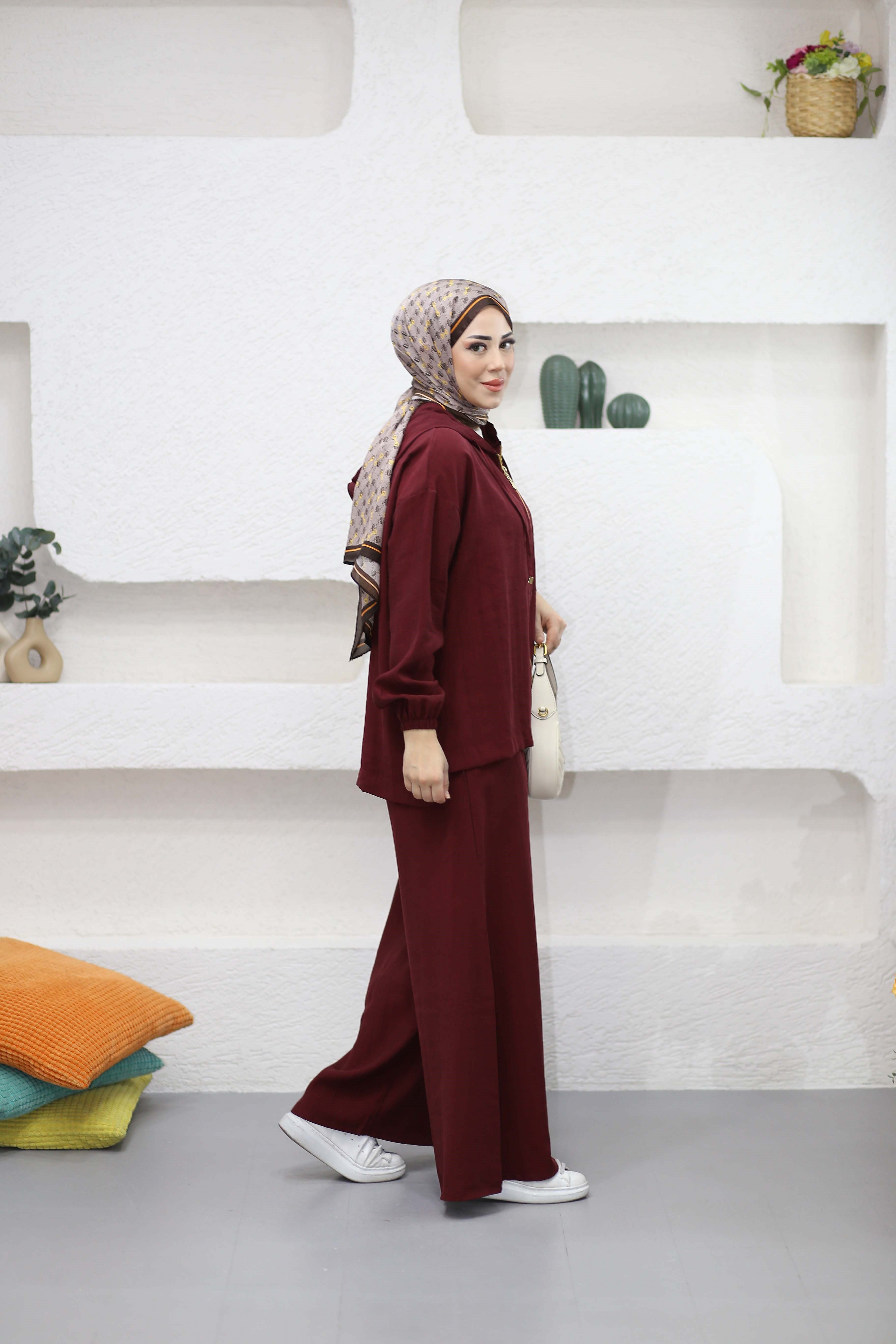Bol Paça Fermuarlı Takım Bordo 2872