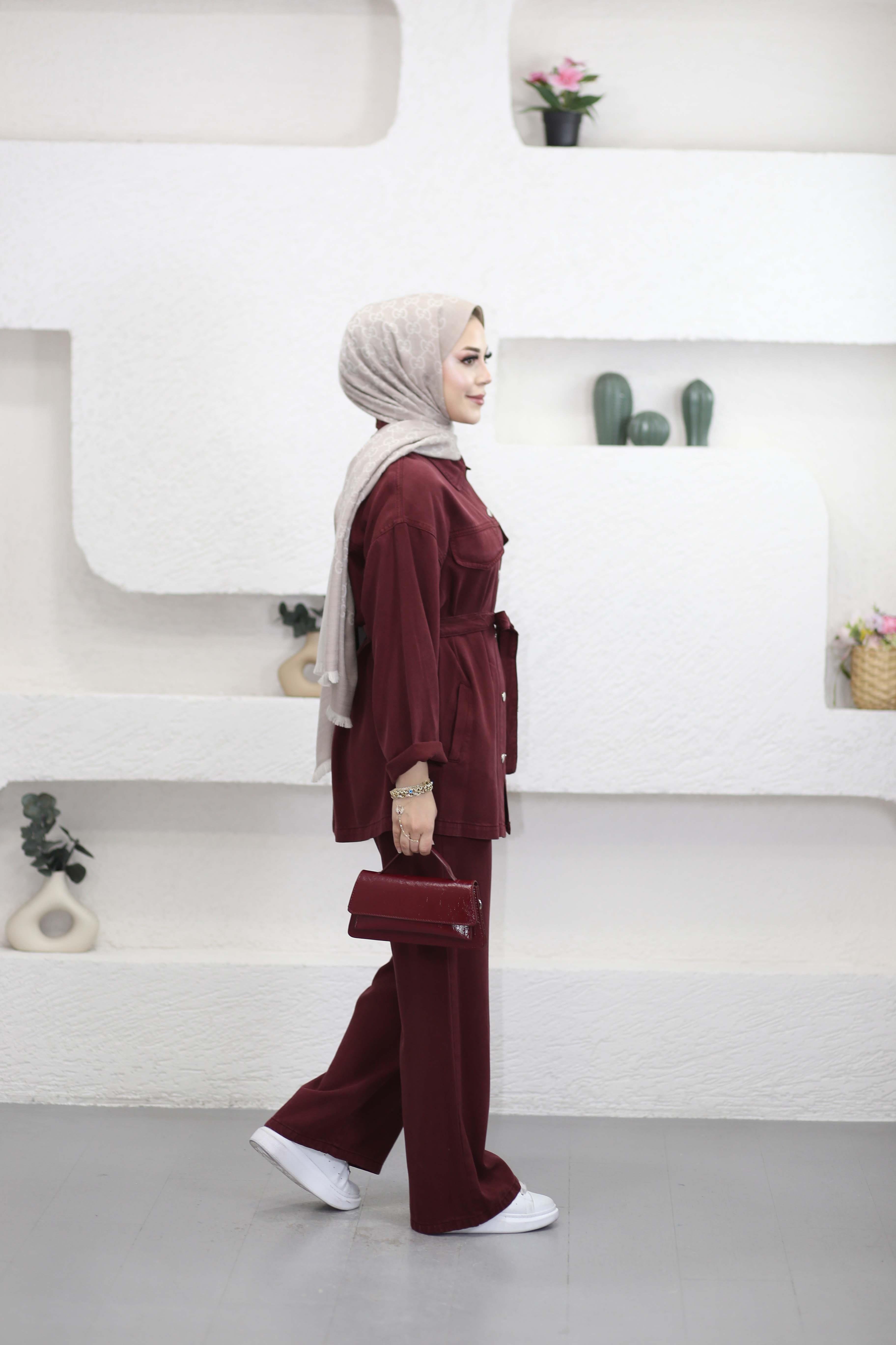 Ebru Denim Takım Bordo 7431