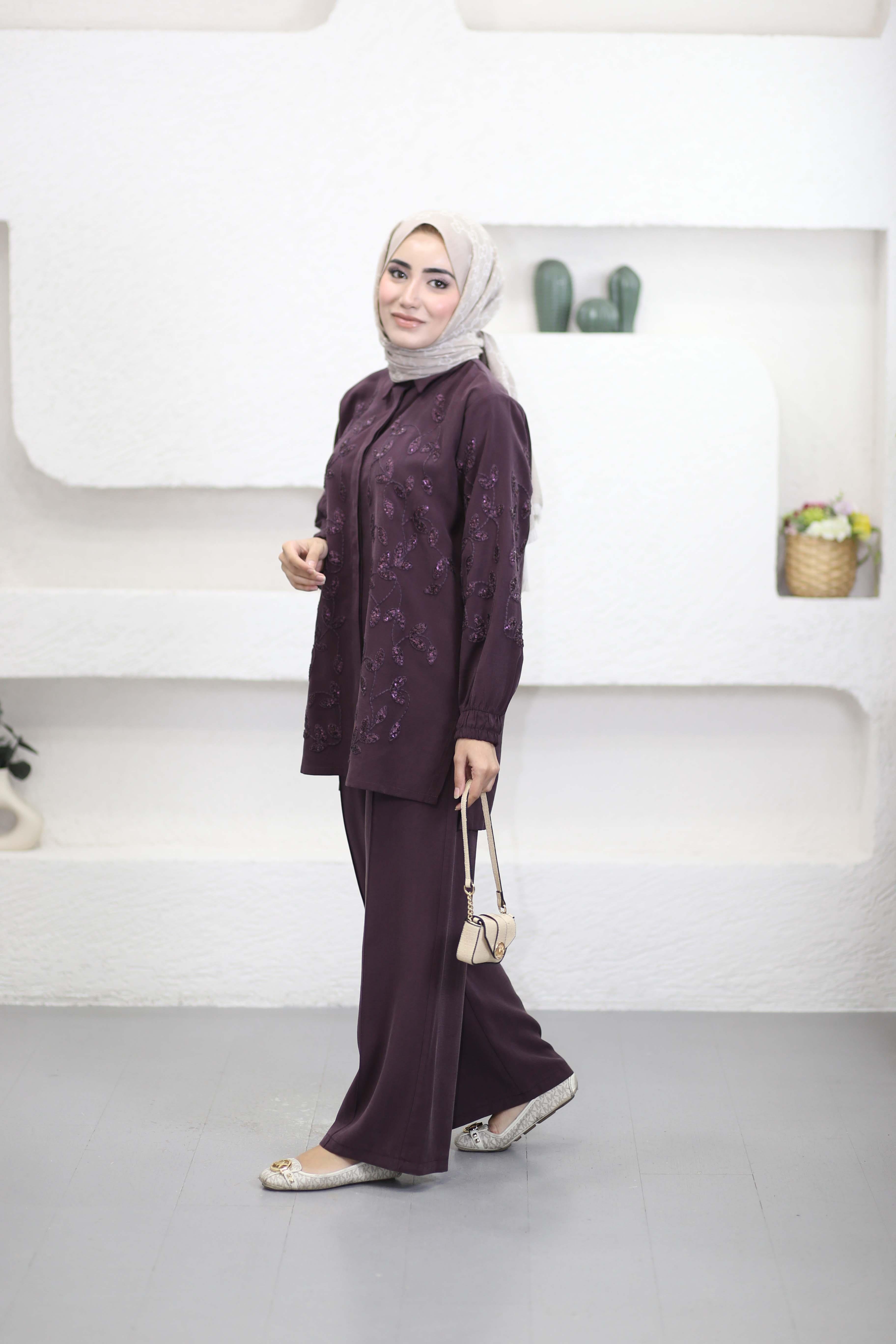 Pul İşlemeli Takım Bordo 3404