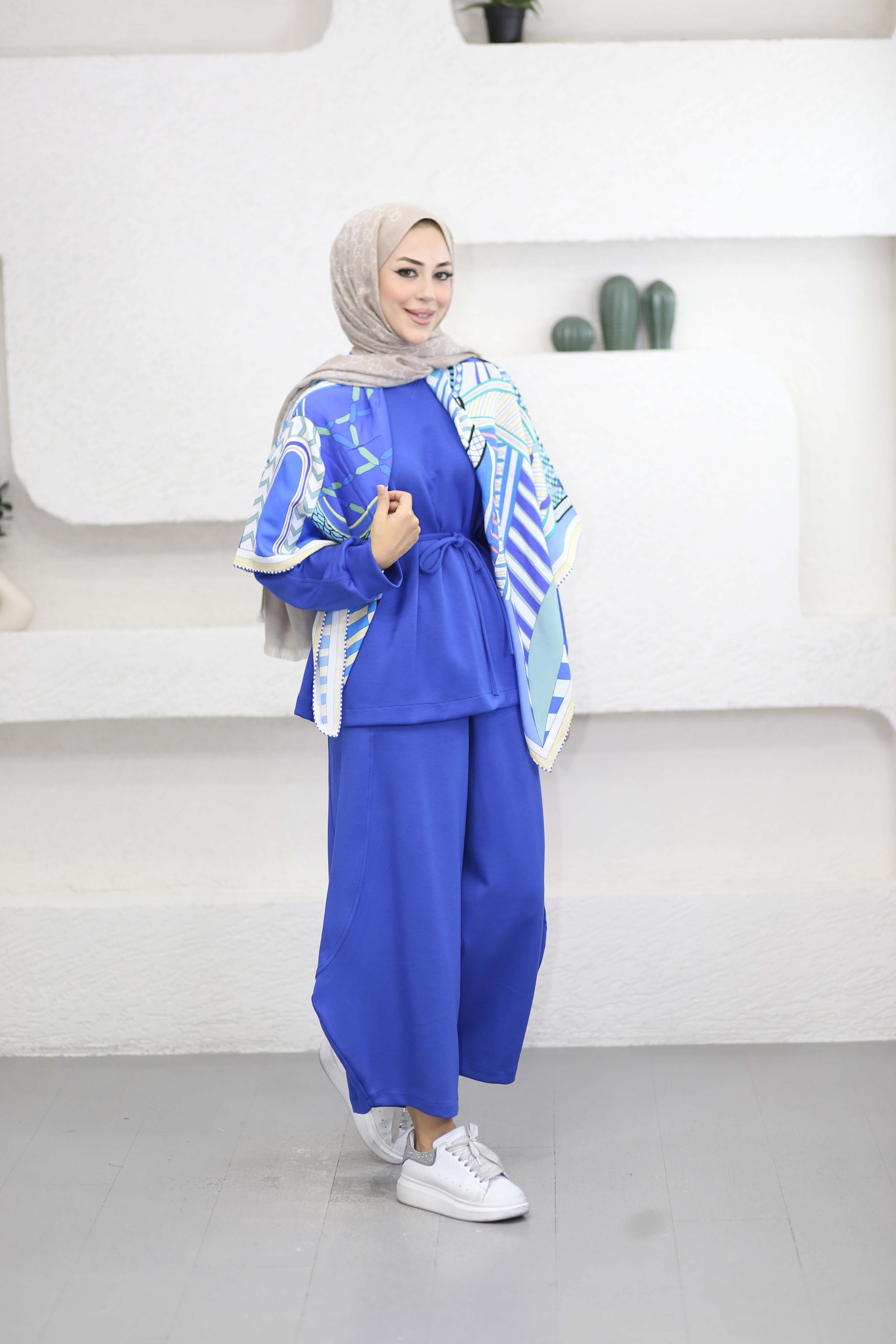Dikiş Detaylı Havuç Pantolon Takım Saks 8896