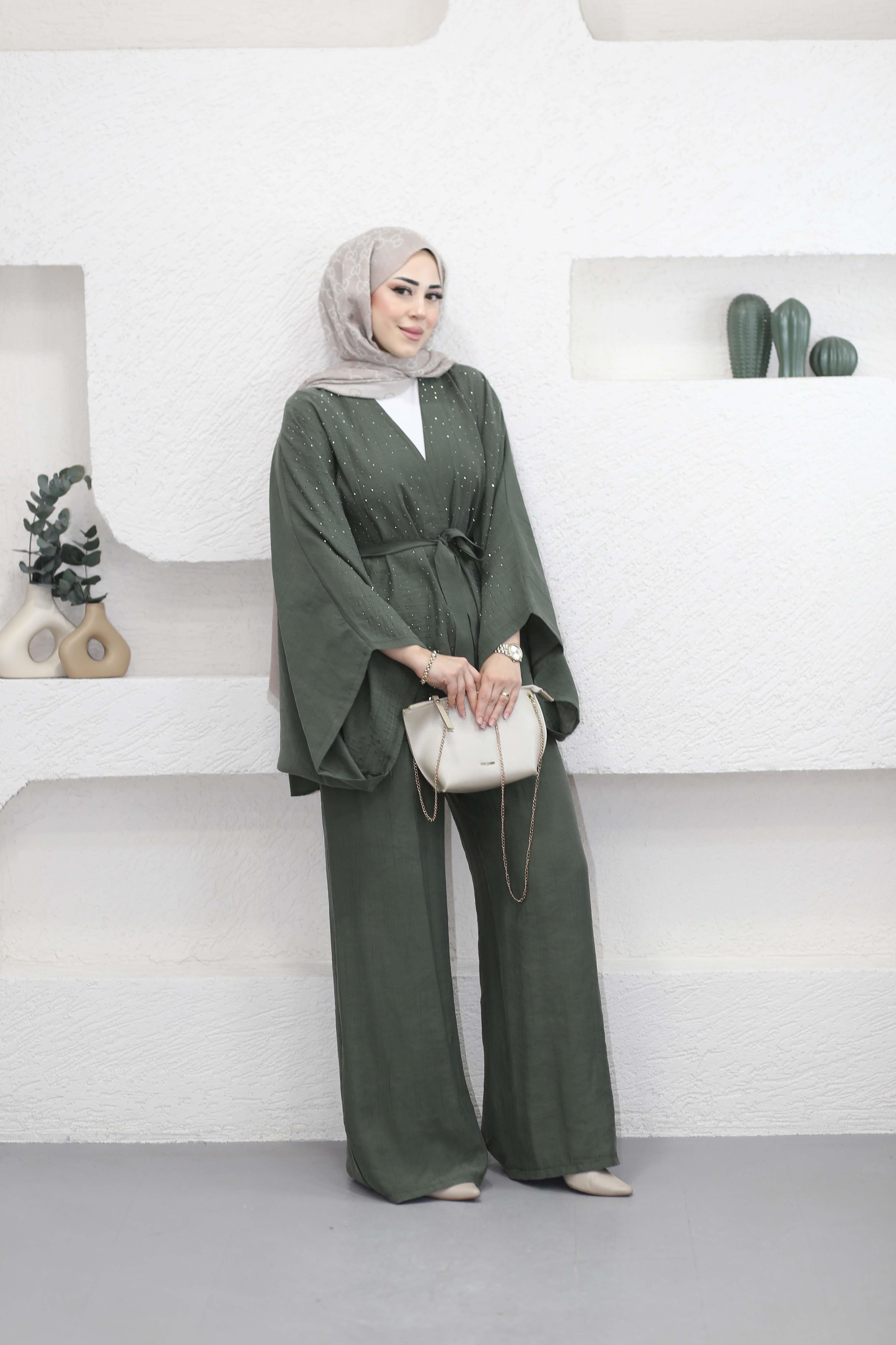 Işıltı Kimono Takım Haki 5608