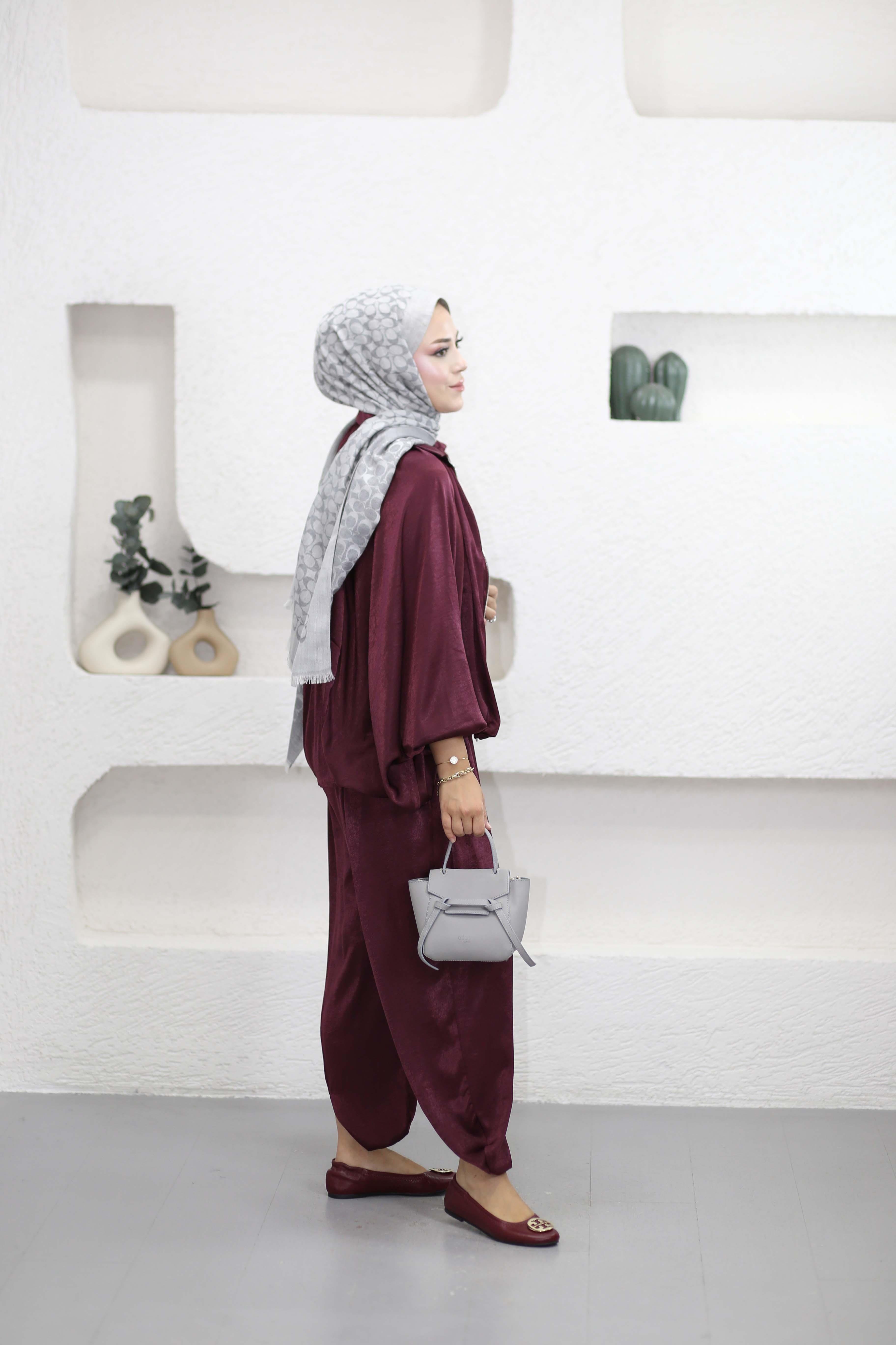 Premium Saten Takım Bordo 8417