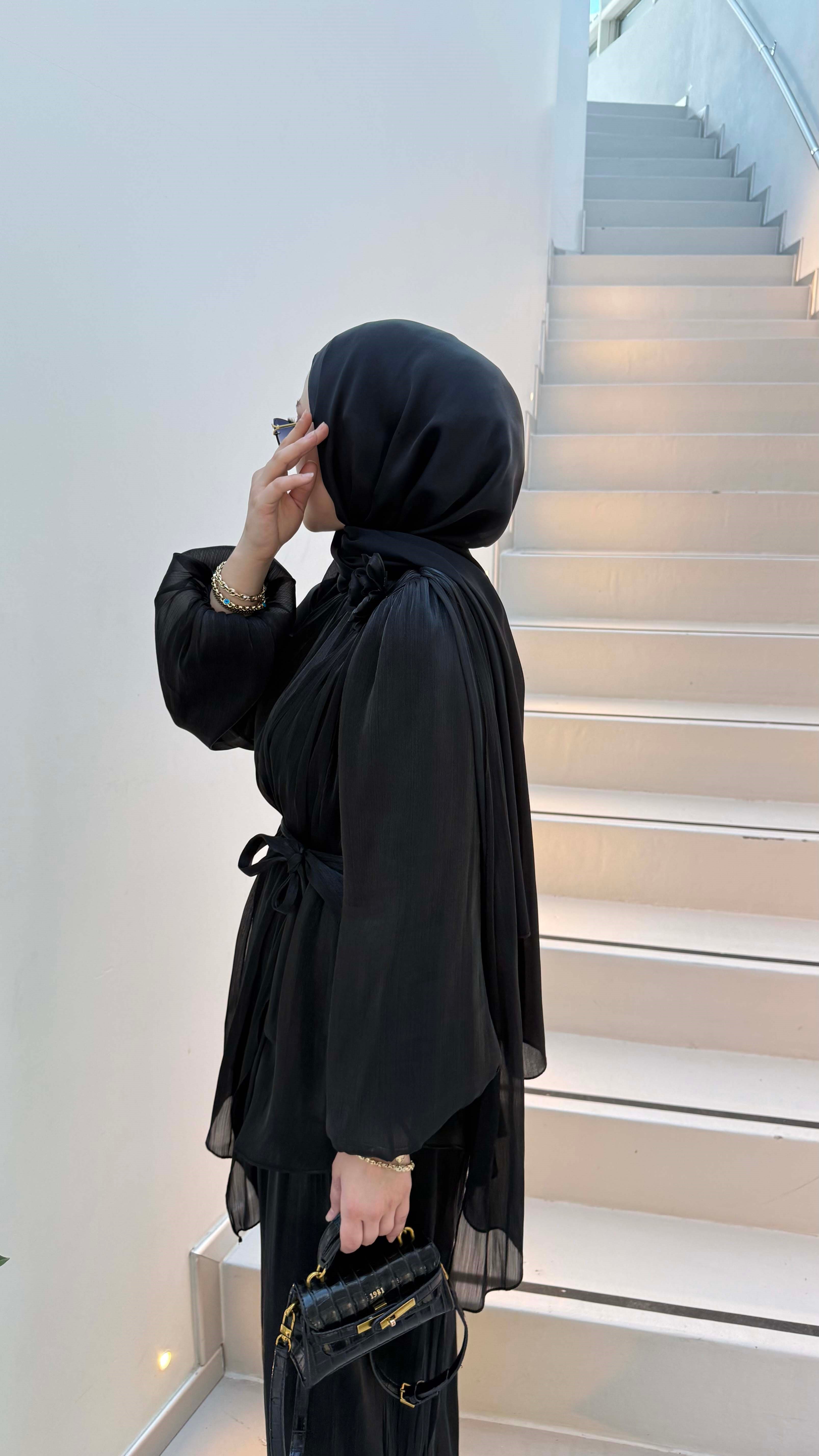 Pantolonlu Şifon Takım Siyah 7365