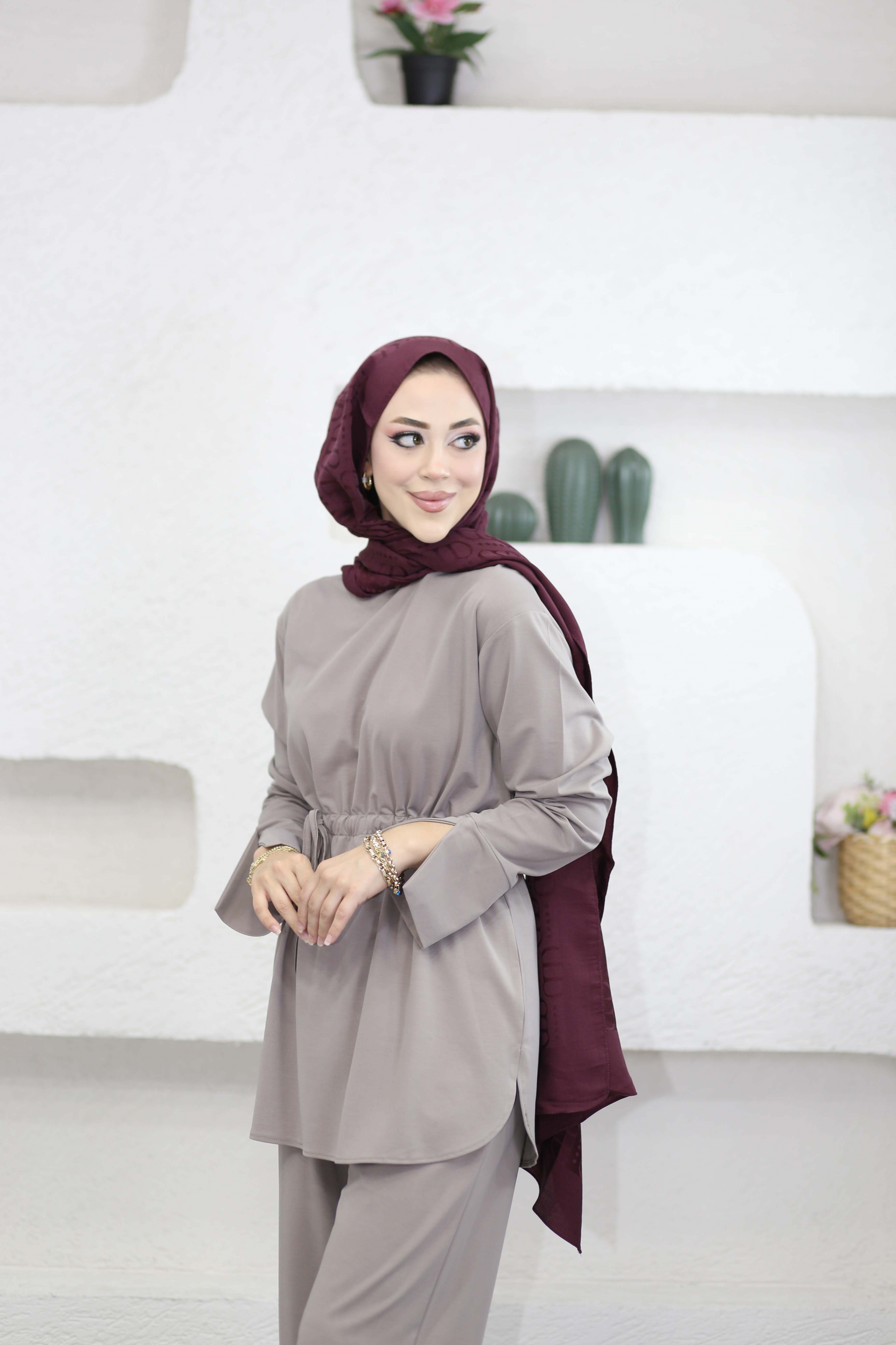 Beli Tünelli Bağlamalı Takım Vizon 6504
