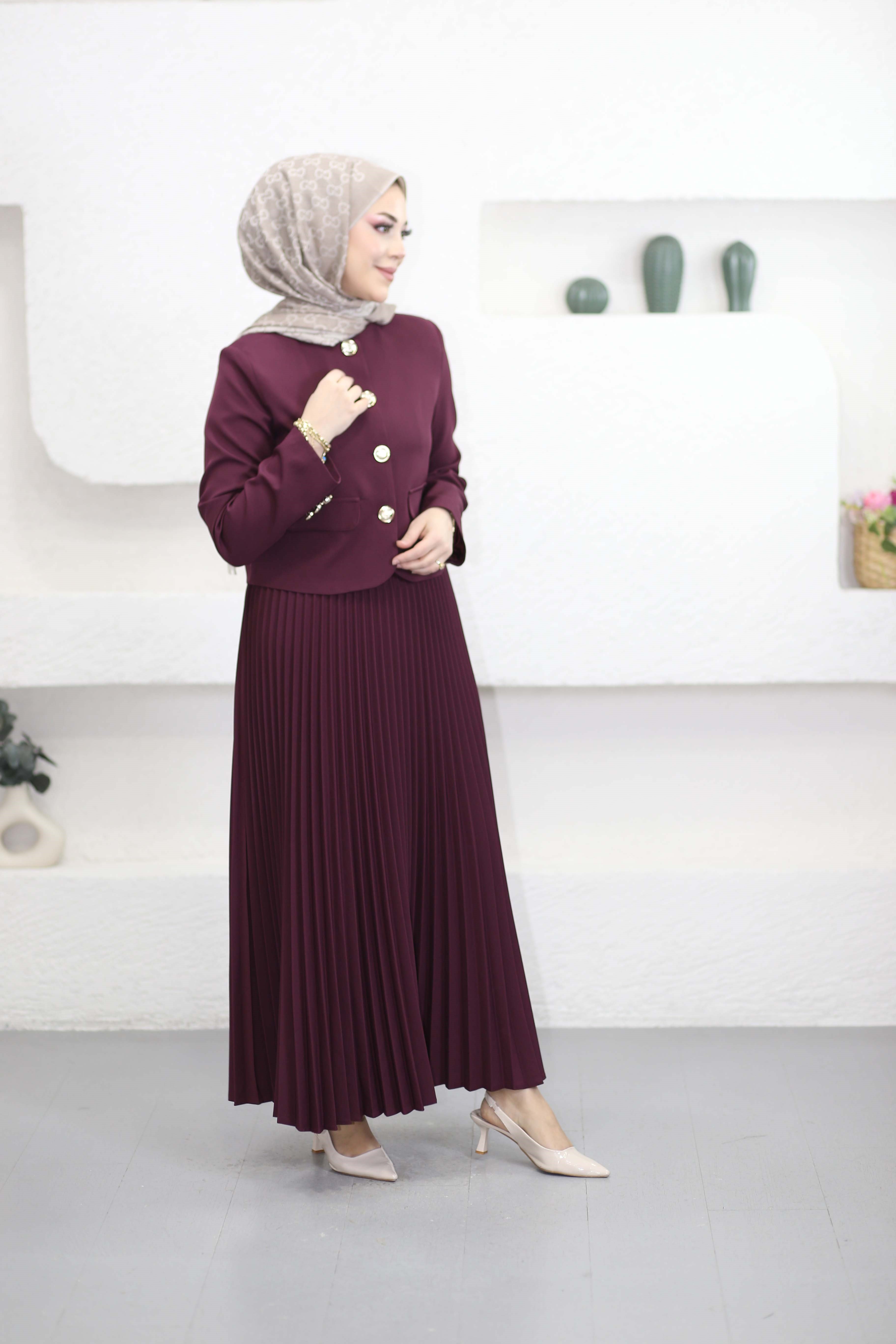 Gold Düğmeli Takım Bordo 41453