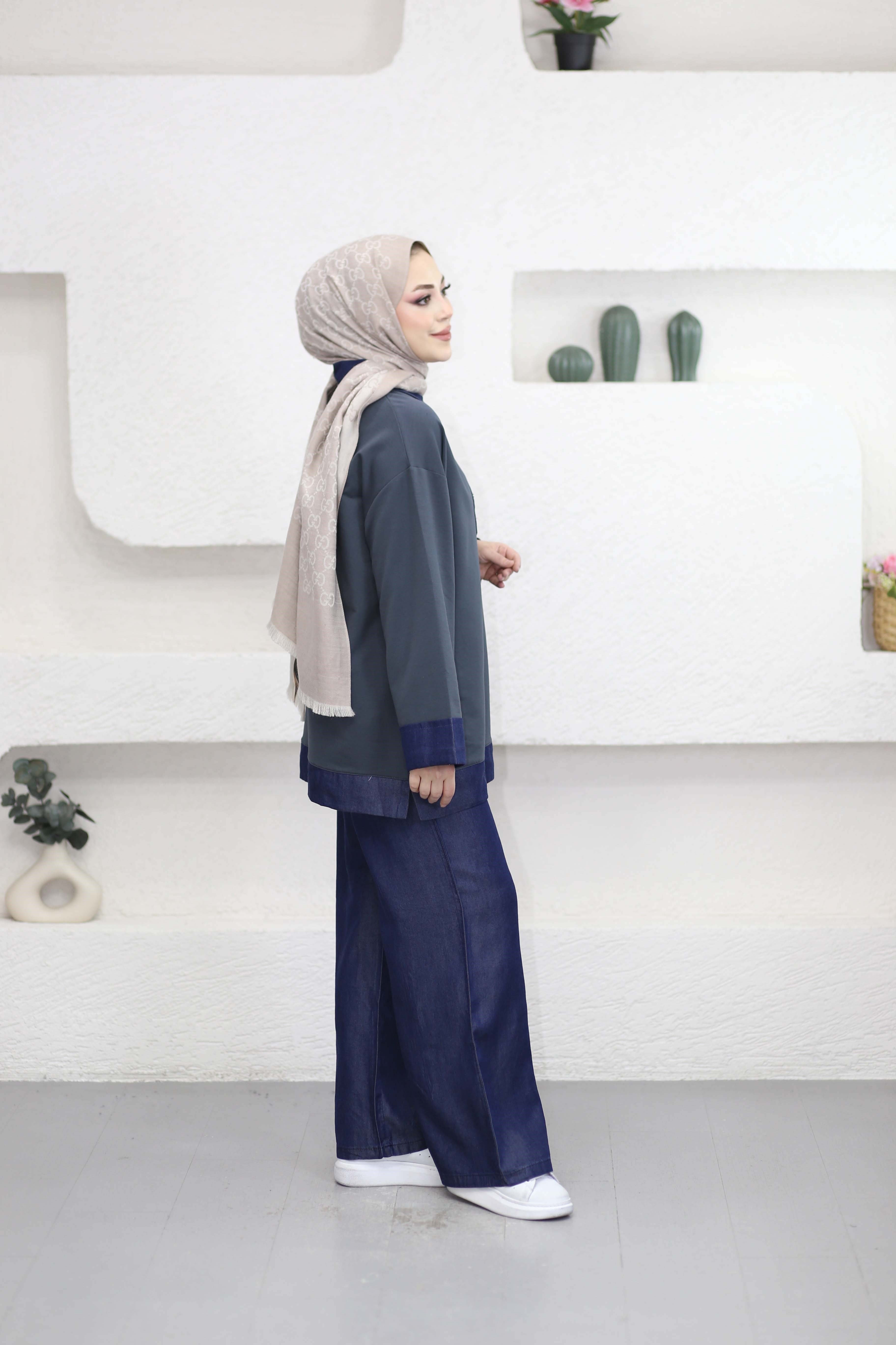 Tencel Detaylı Eşofman Takım Füme 6290
