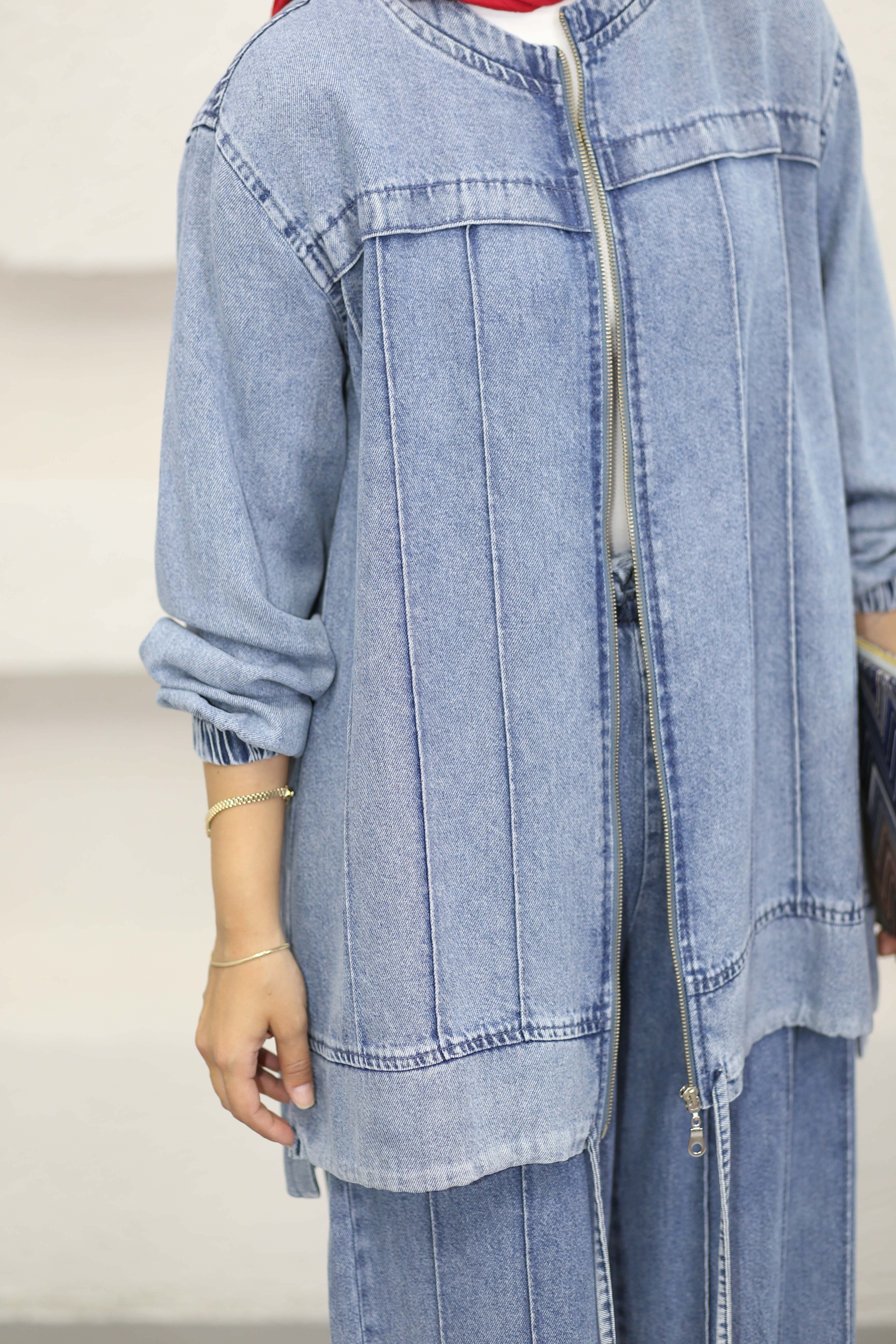 Dikişli Denim Takım Açık Mavi 7579