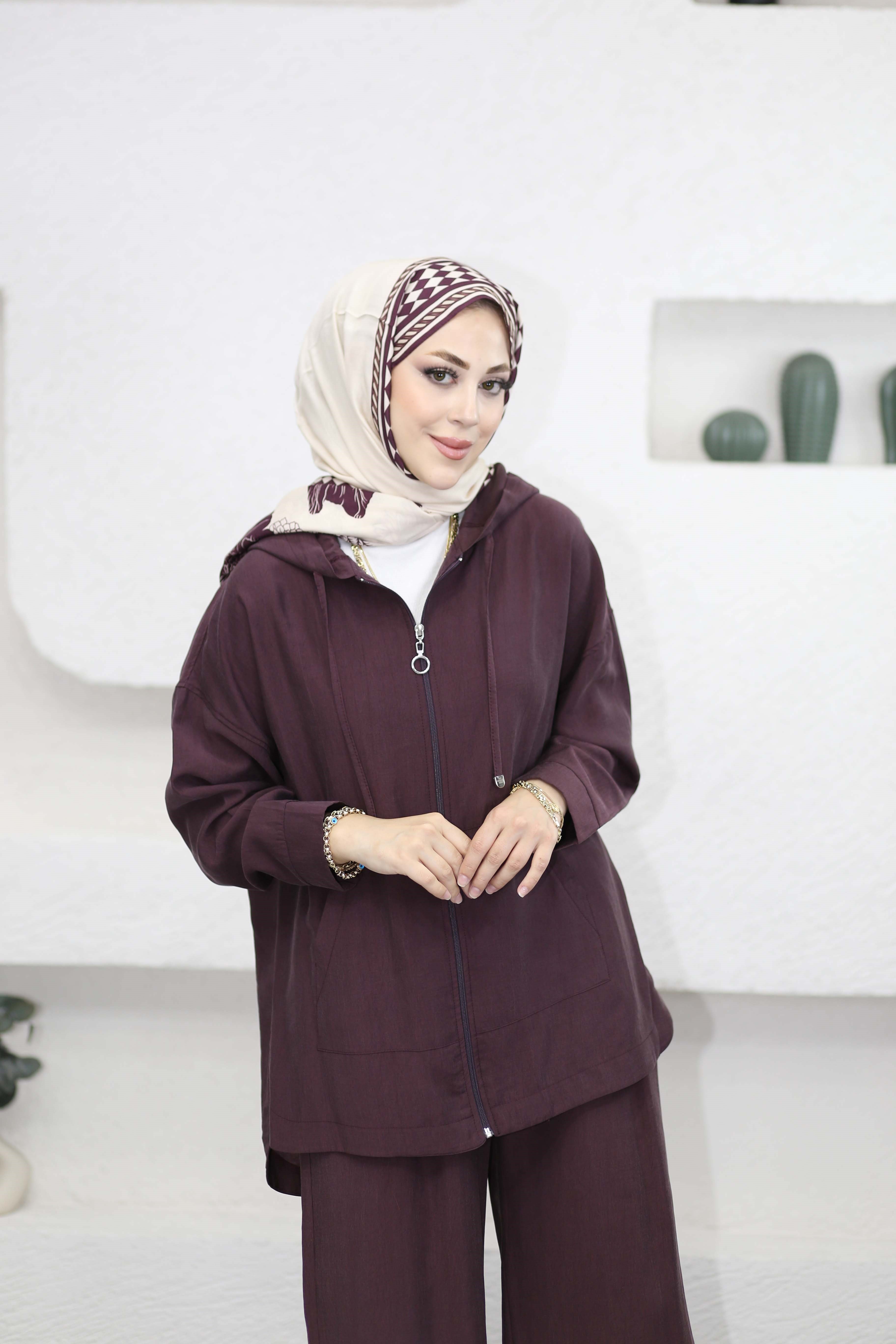 Kapşonlu Lila Takım Bordo 4367