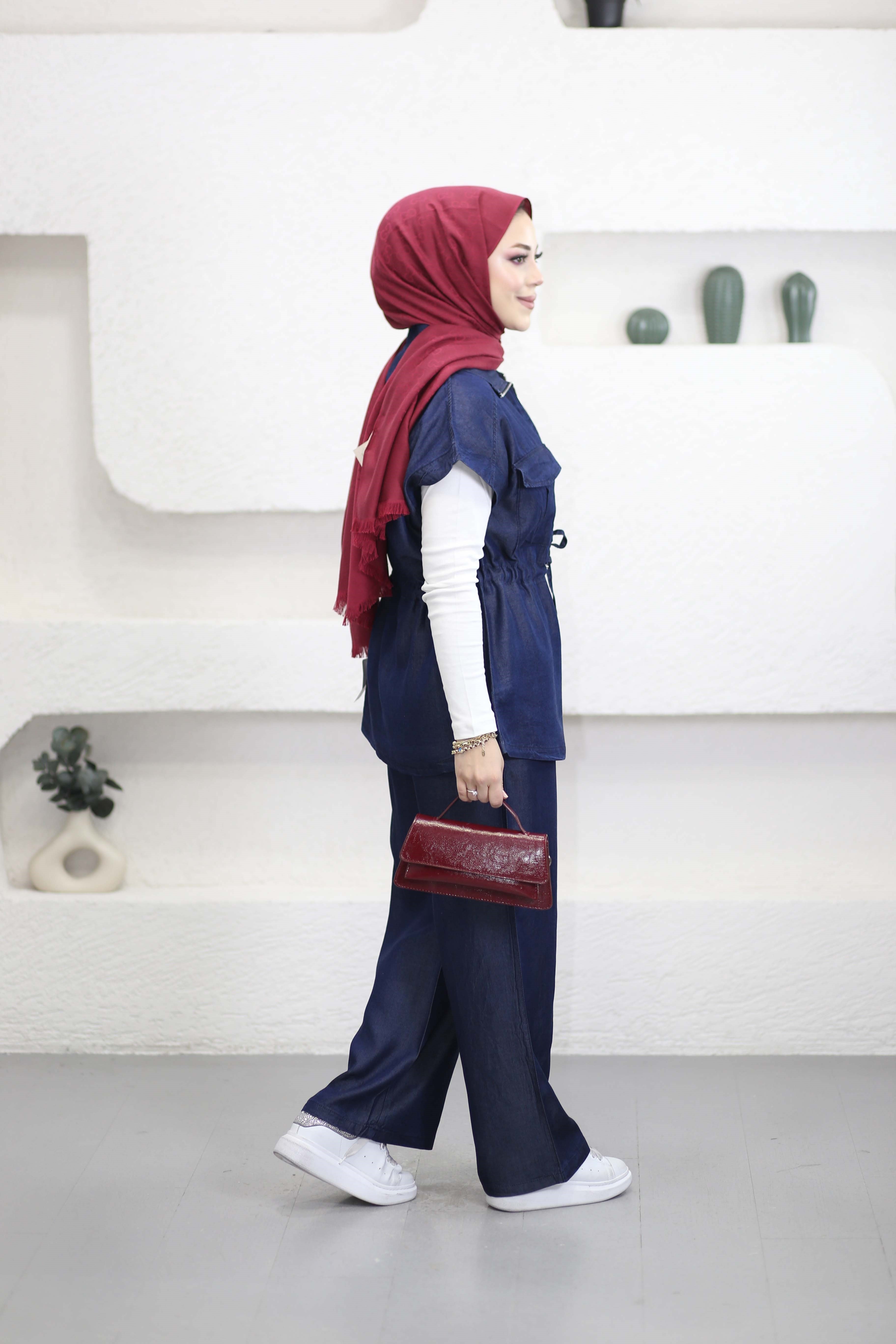 Yelekli Denim Takım Koyu Mavi 6109