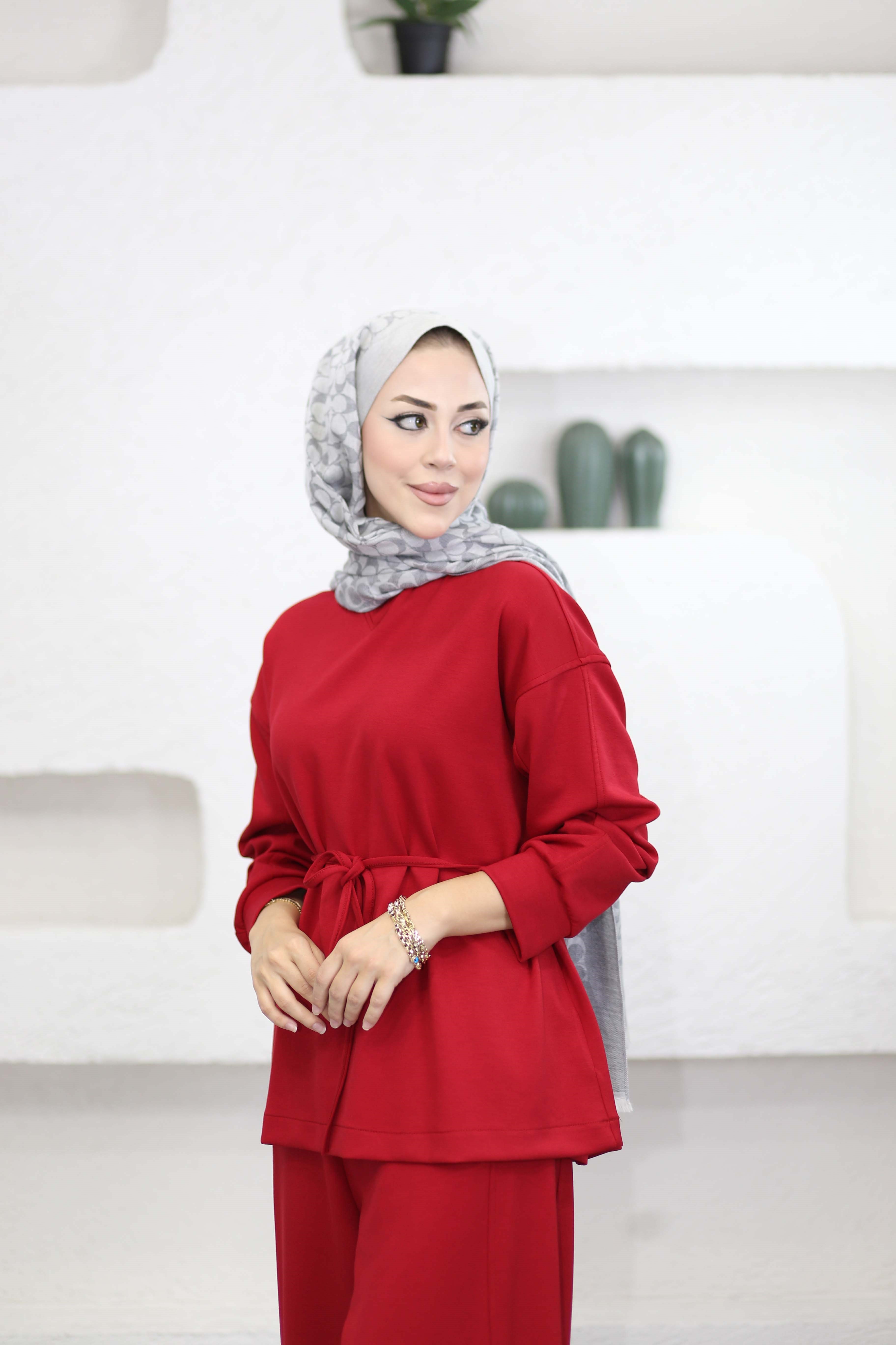 Dikiş Detaylı Havuç Pantolon Takım Kırmızı 8896