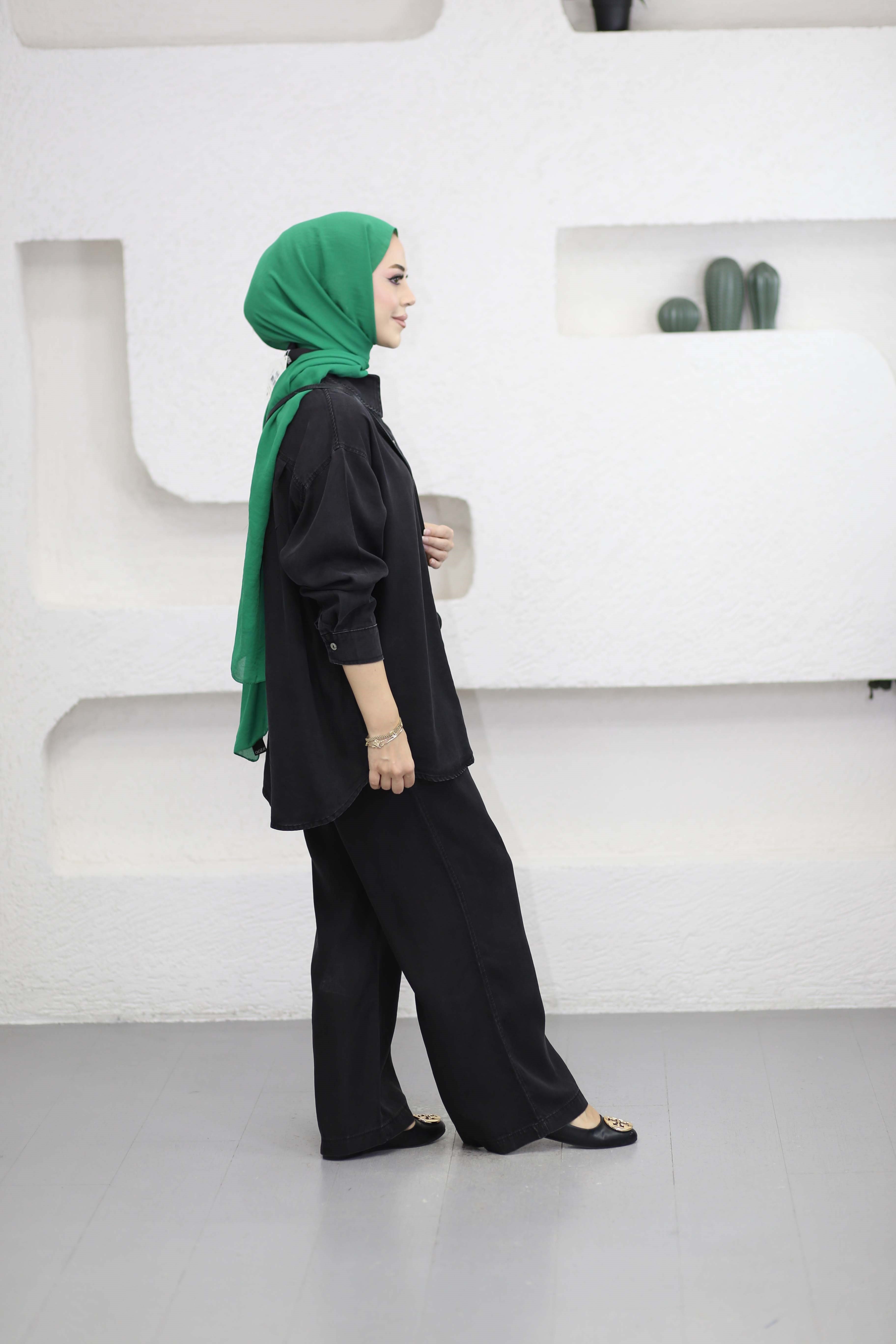 Çift Düğmeli Denim Takım Siyah 6295