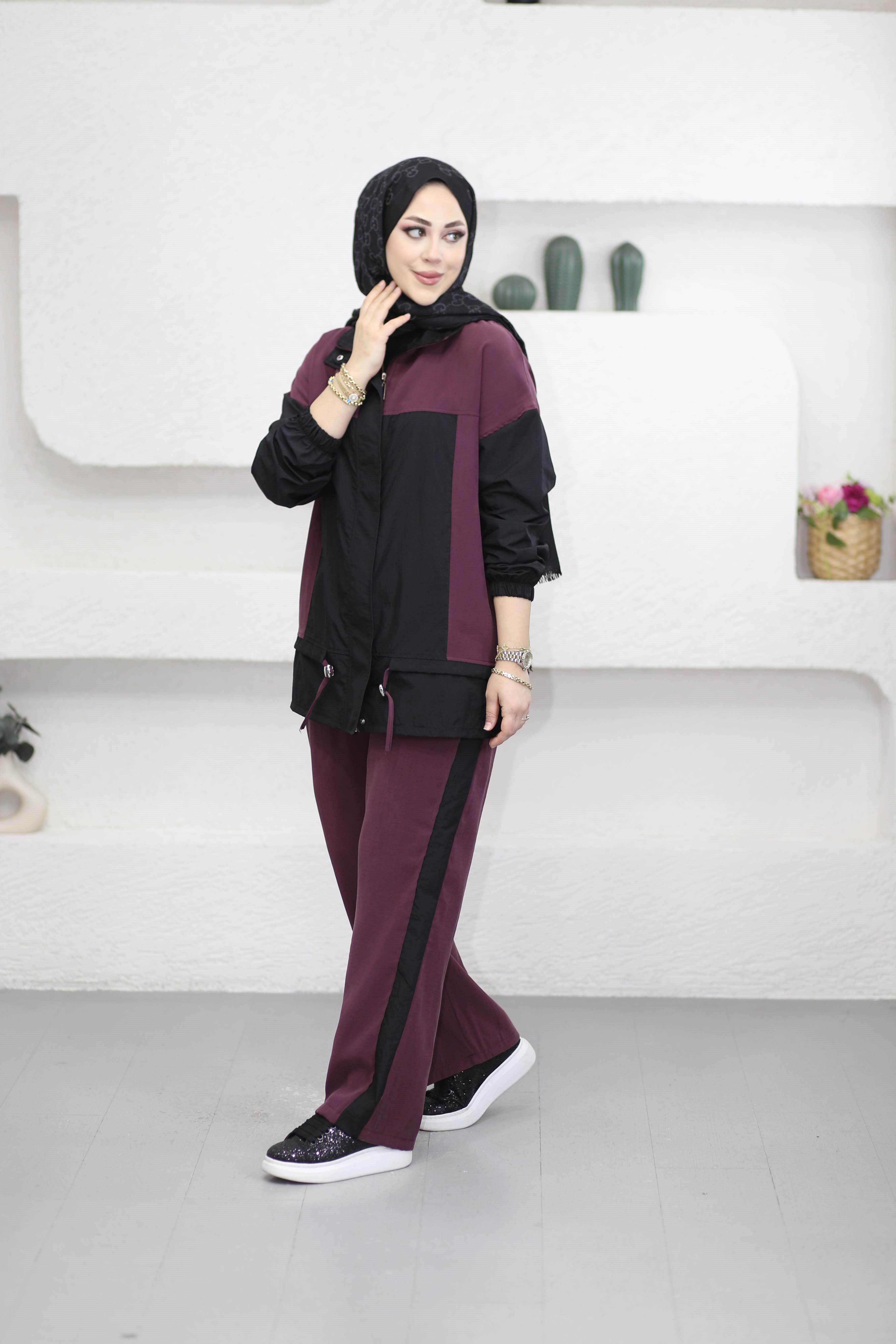 Paraşüt Detaylı Modal Takım Bordo 9043