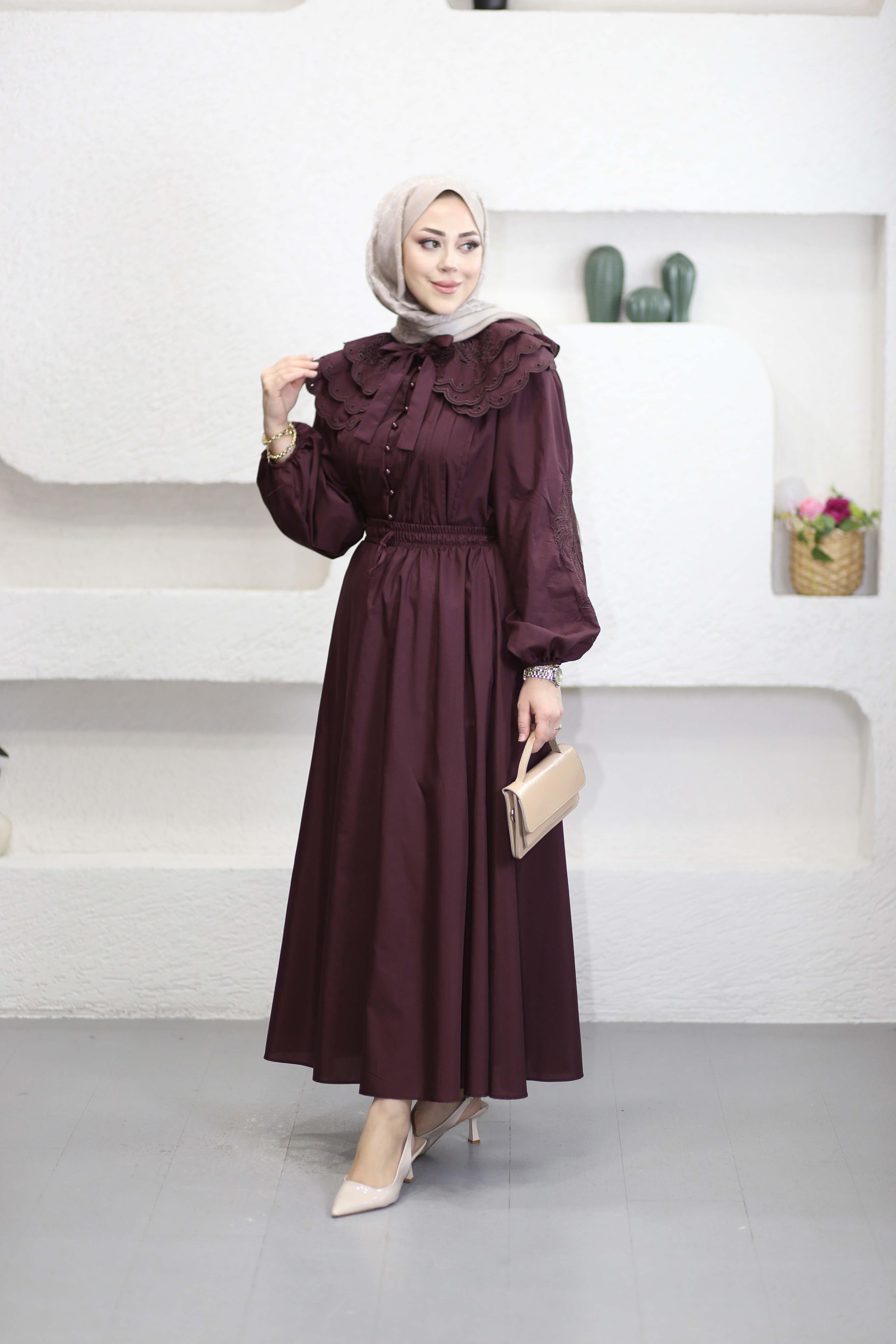 Yaka Nakışlı Dacron Takım Bordo 8350