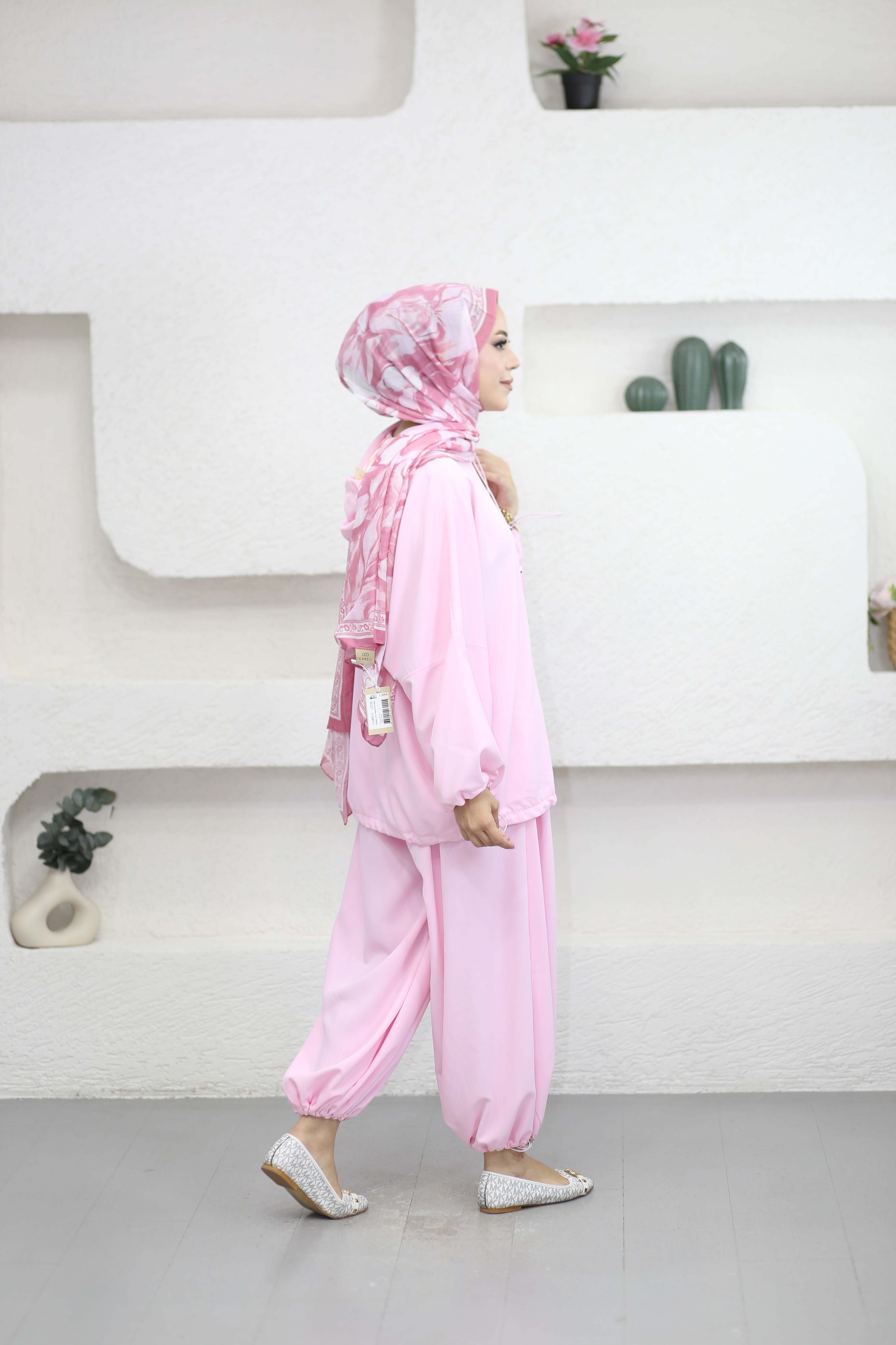 Kapşonlu Şalvar Takım Şeker Pembe 5019