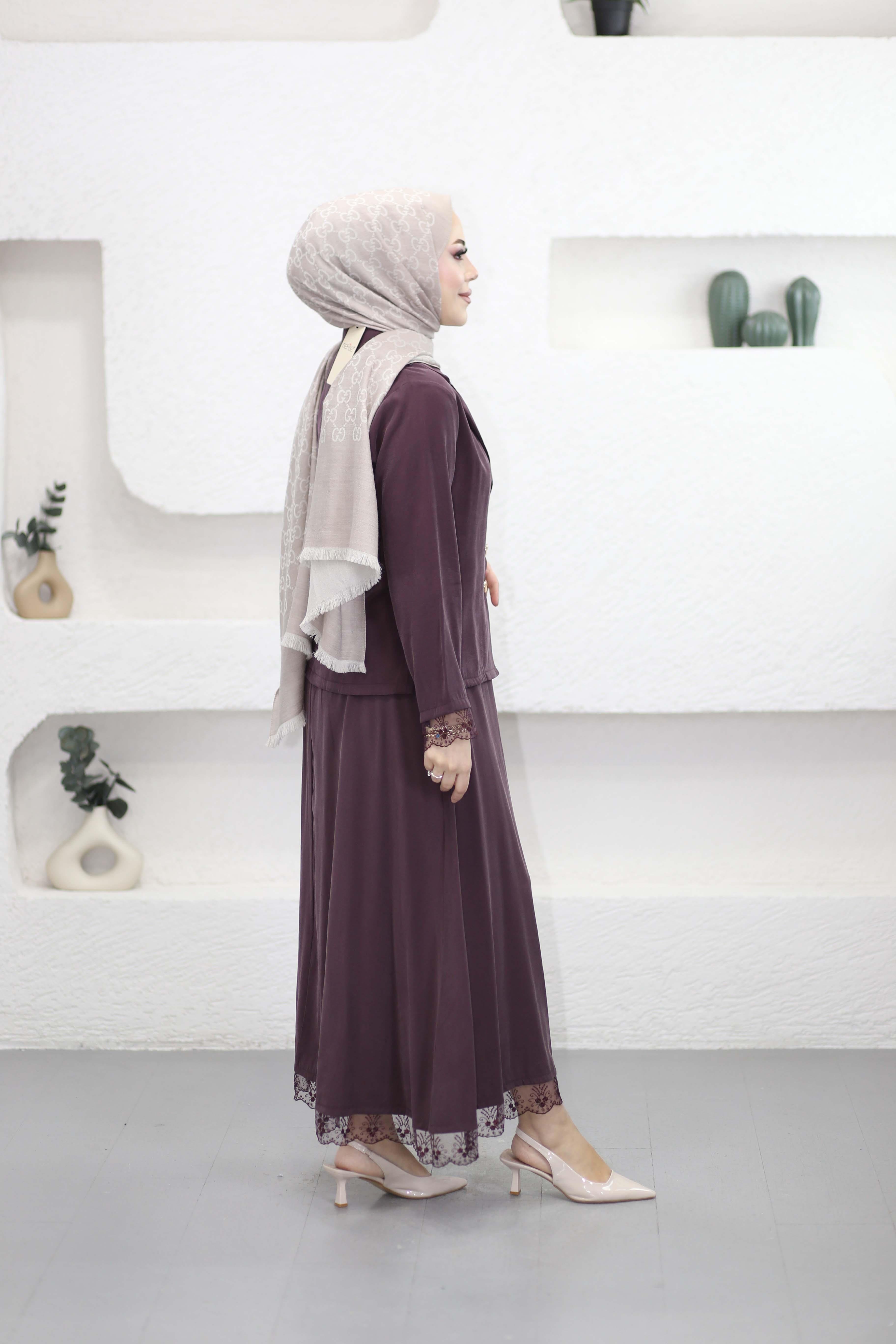 Dantel İşlemeli Modern Takım Bordo 250359