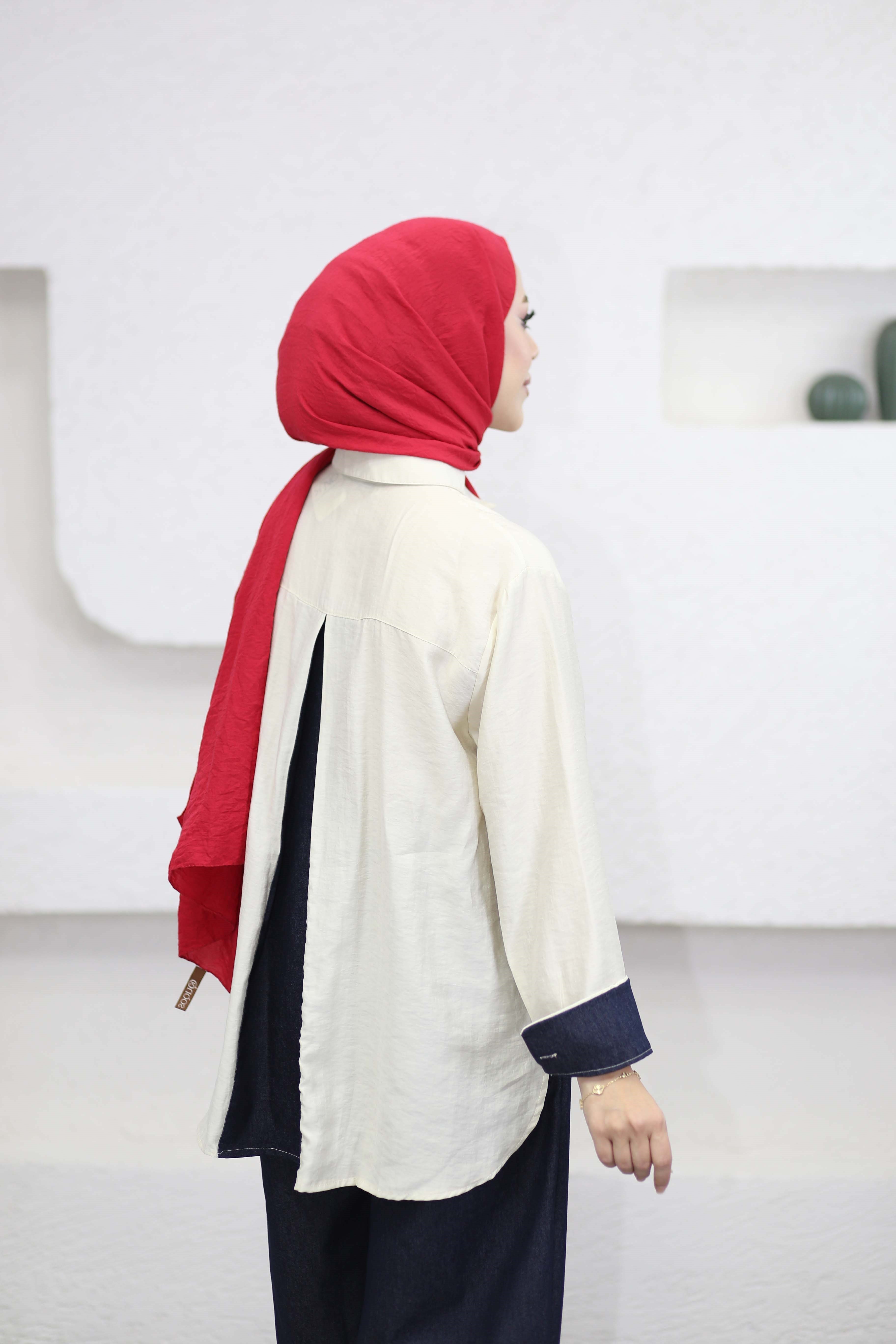 V Denim Detaylı Takım Bej 3213