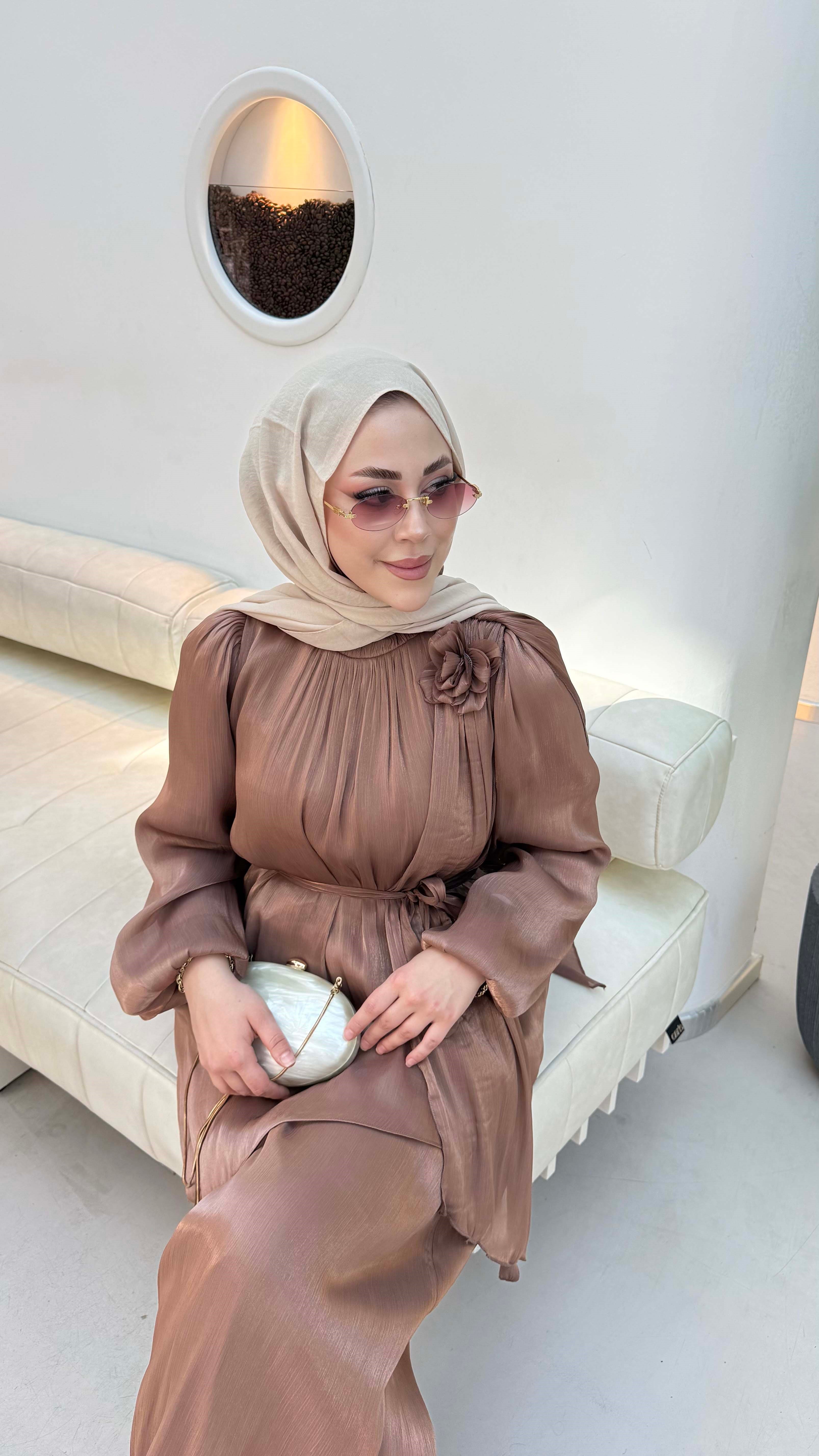 Pantolonlu Şifon Takım Kahverengi 7365