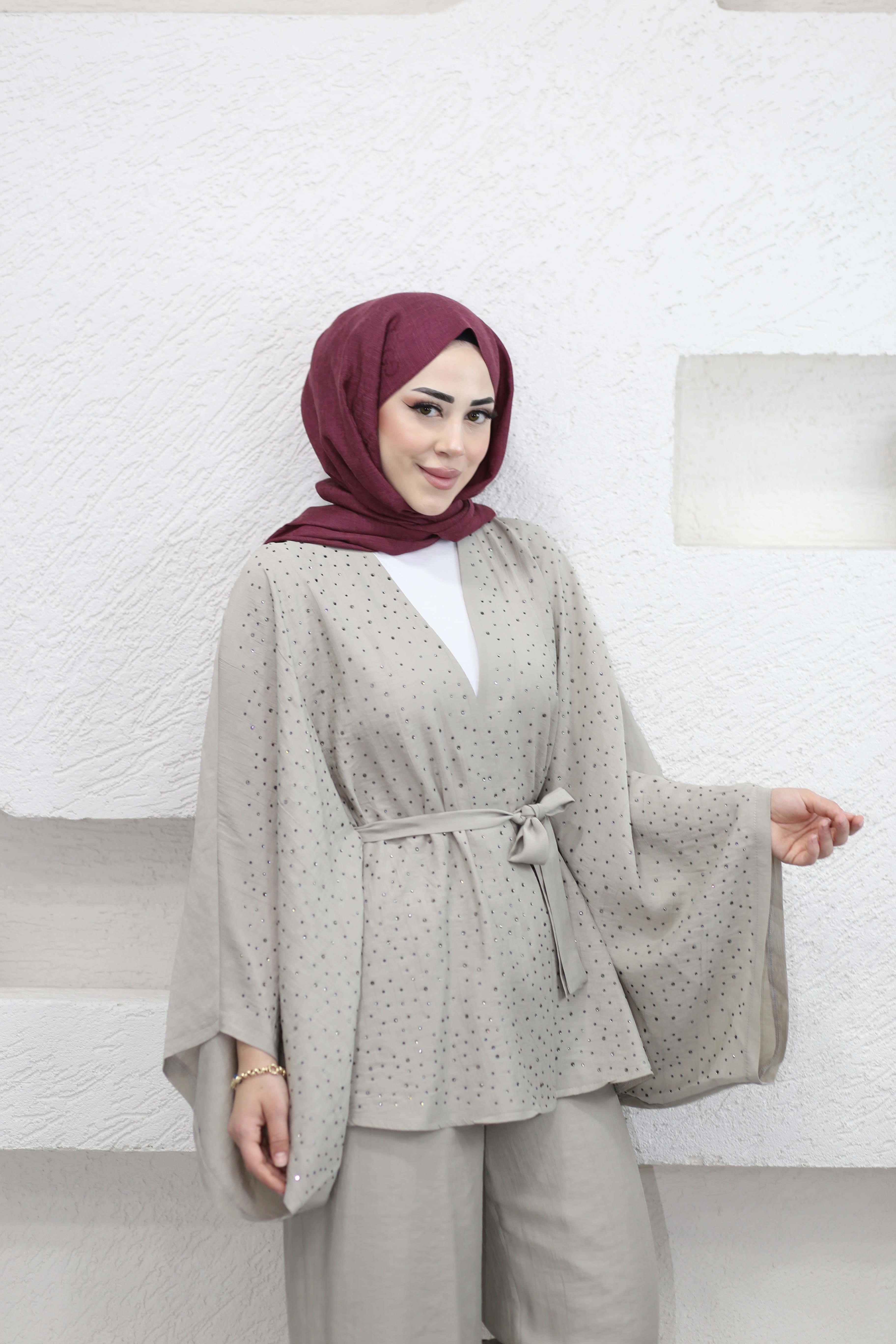 Işıltı Kimono Takım Bej 5608