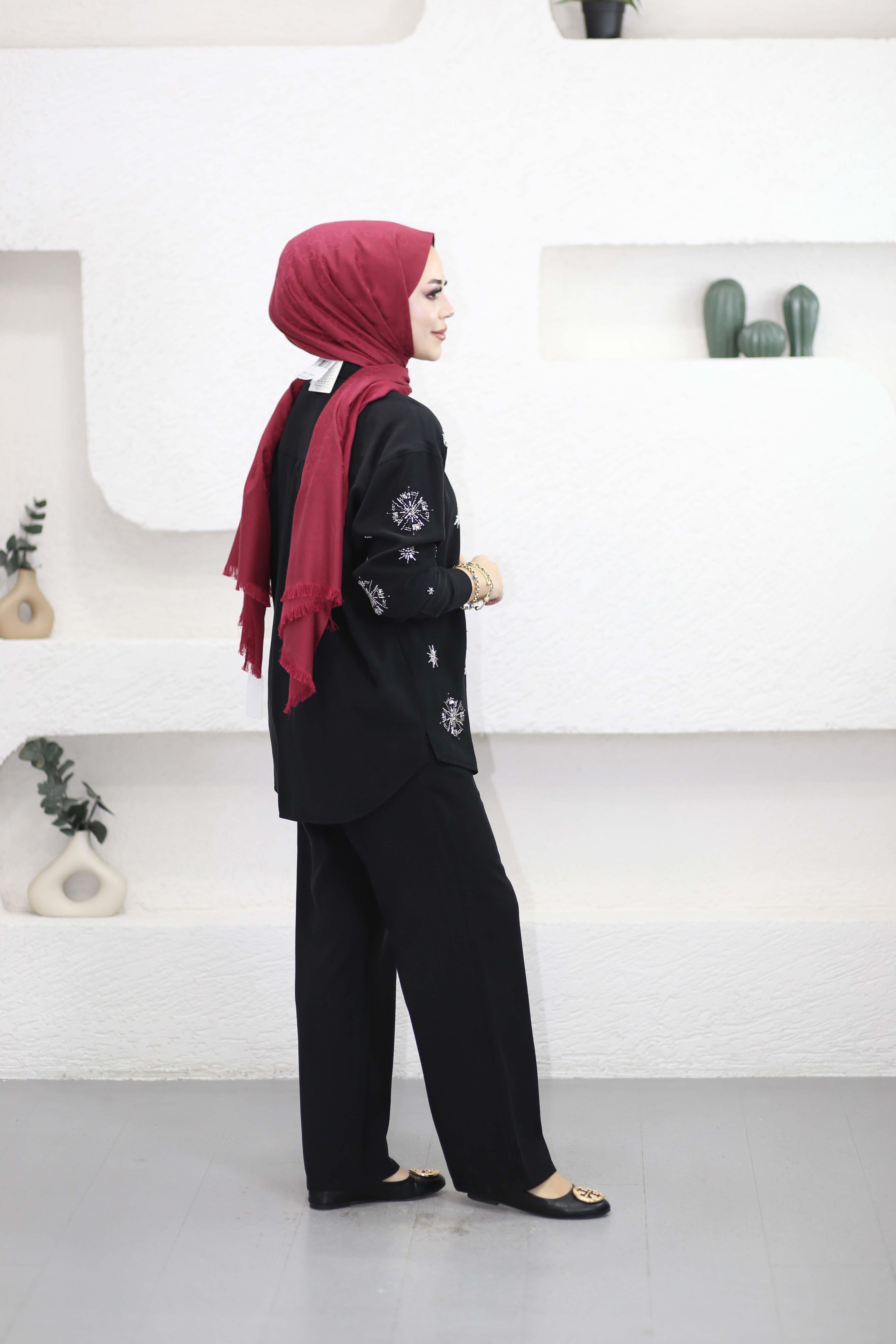 Boncuk İşlemeli Güneş Takım Siyah 1480
