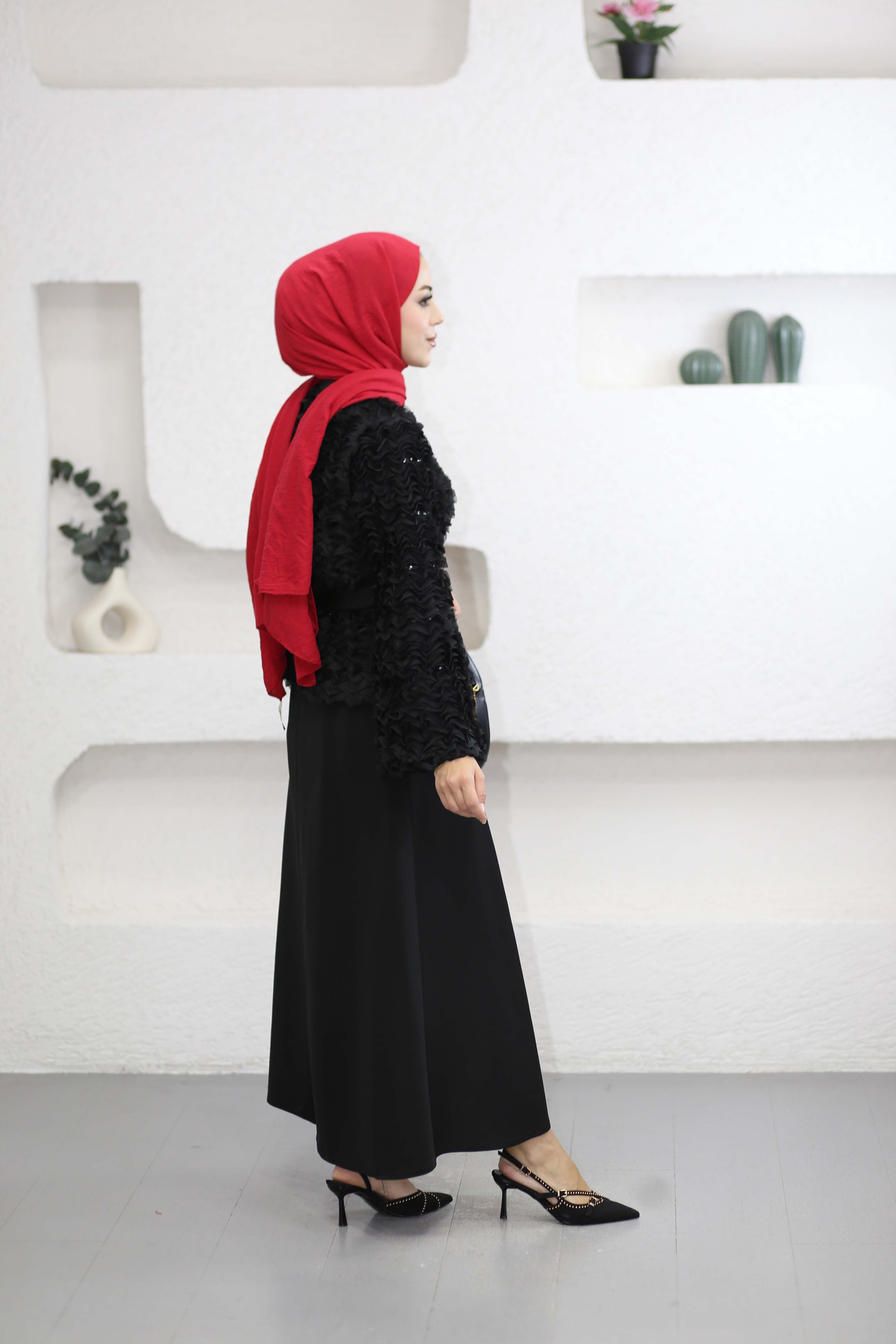 Tül Fırfırlı Tasarım Takım Siyah 7468