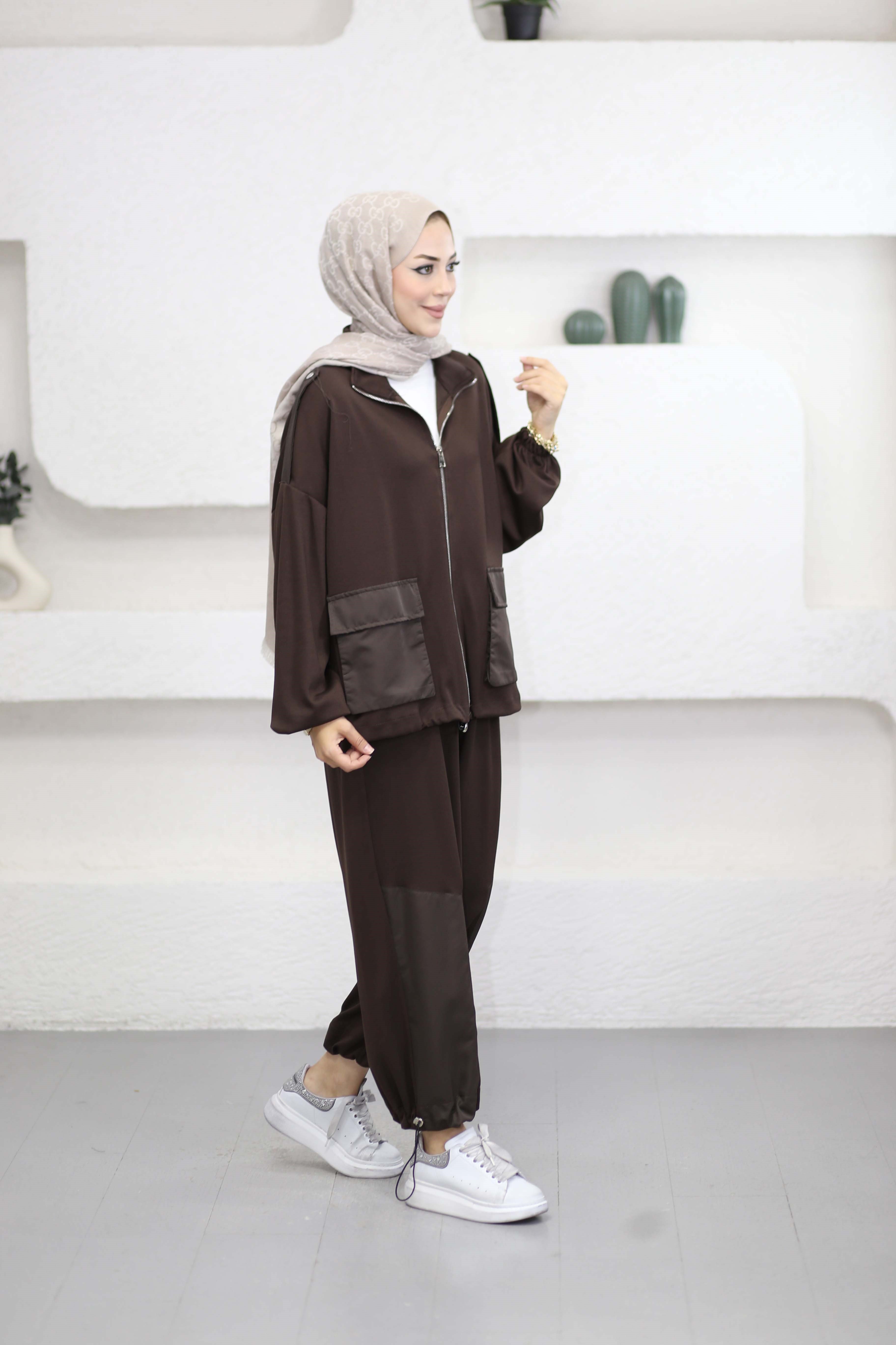 Pantolon Büzgülü Takım Kahverengi 22937