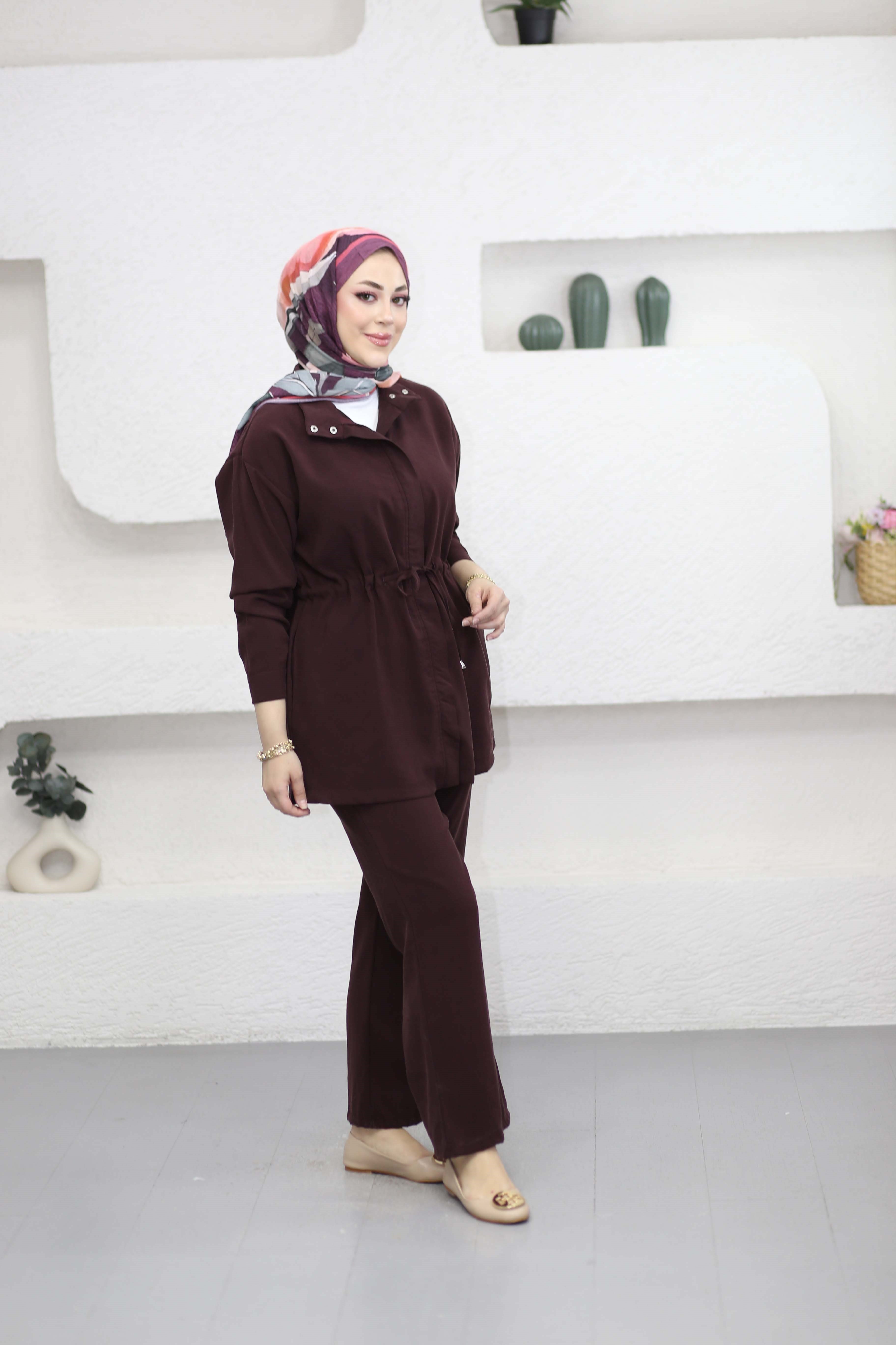 Beli Büzgülü Takım Bordo 1543