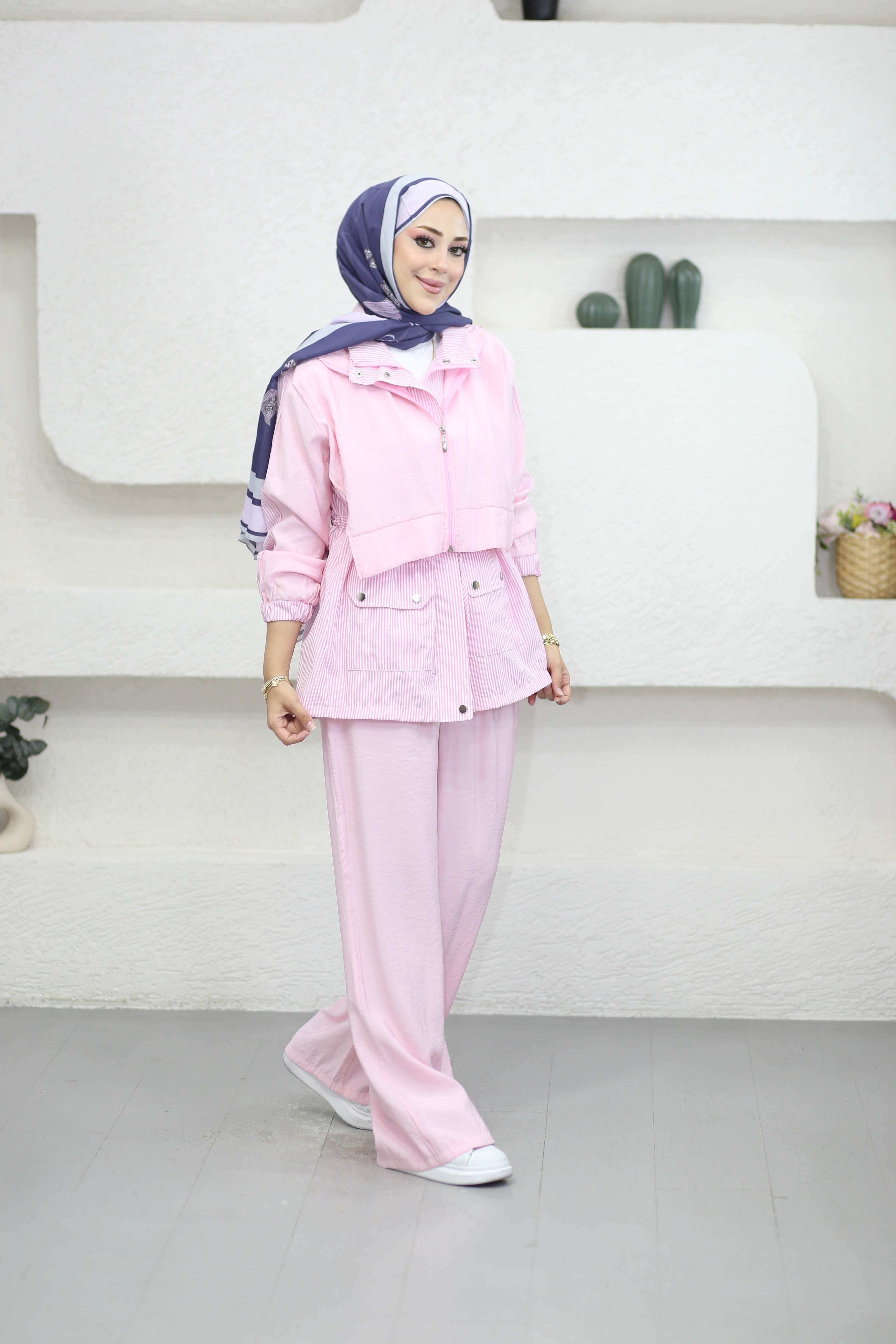 Çizgili Parçalı Takım Pembe 3190